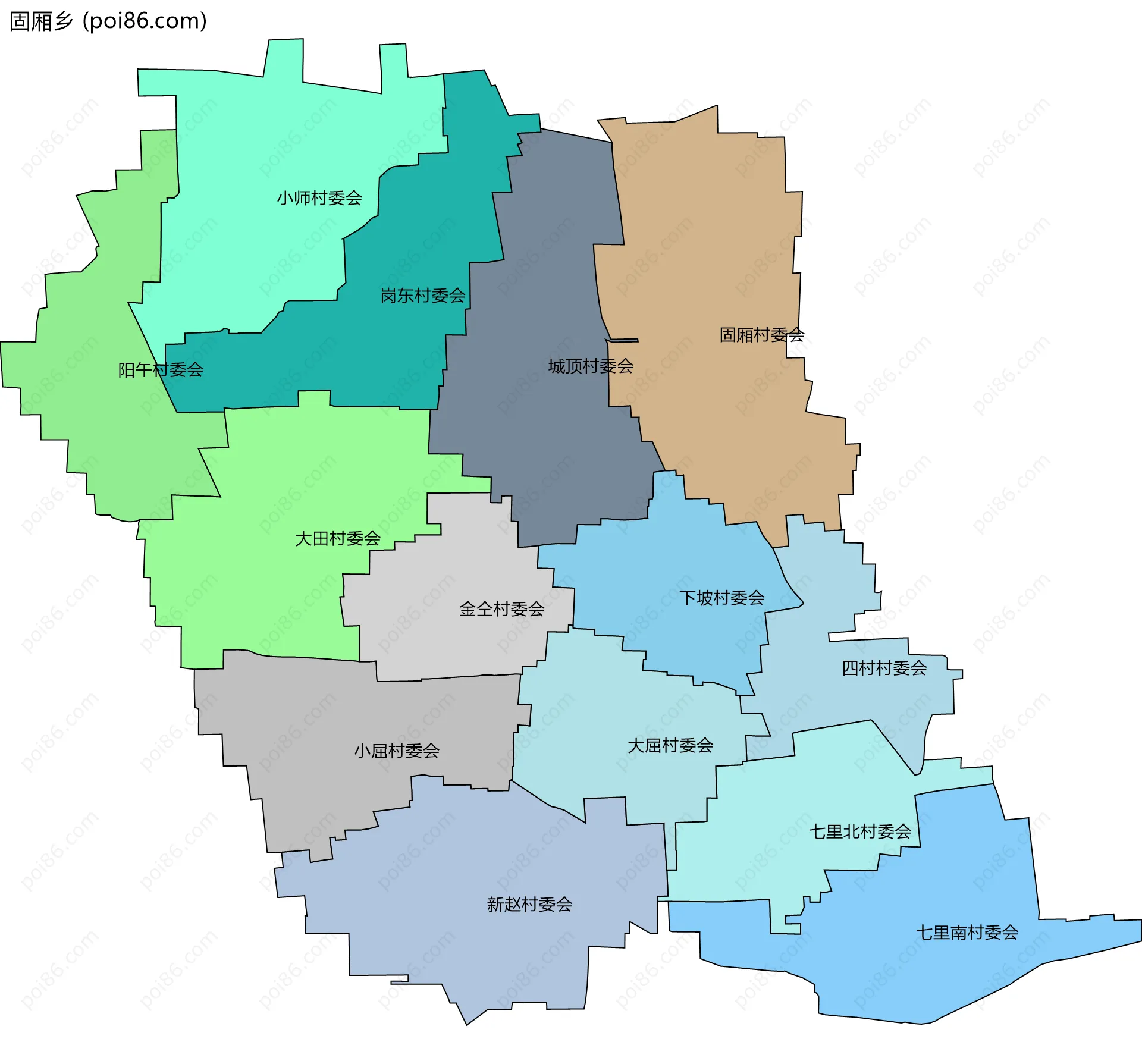 固厢乡边界地图(五级行政区划)