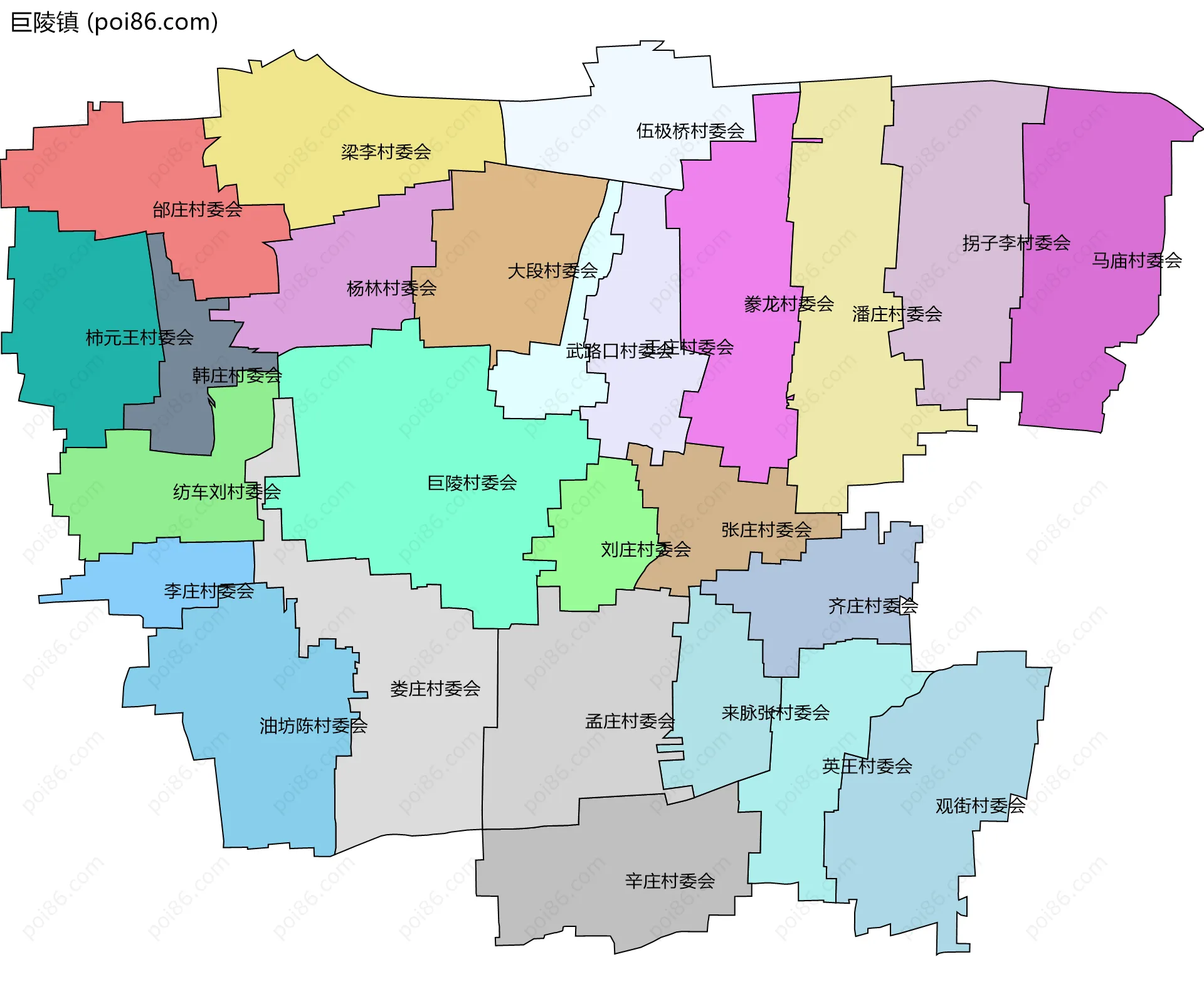 巨陵镇边界地图(五级行政区划)