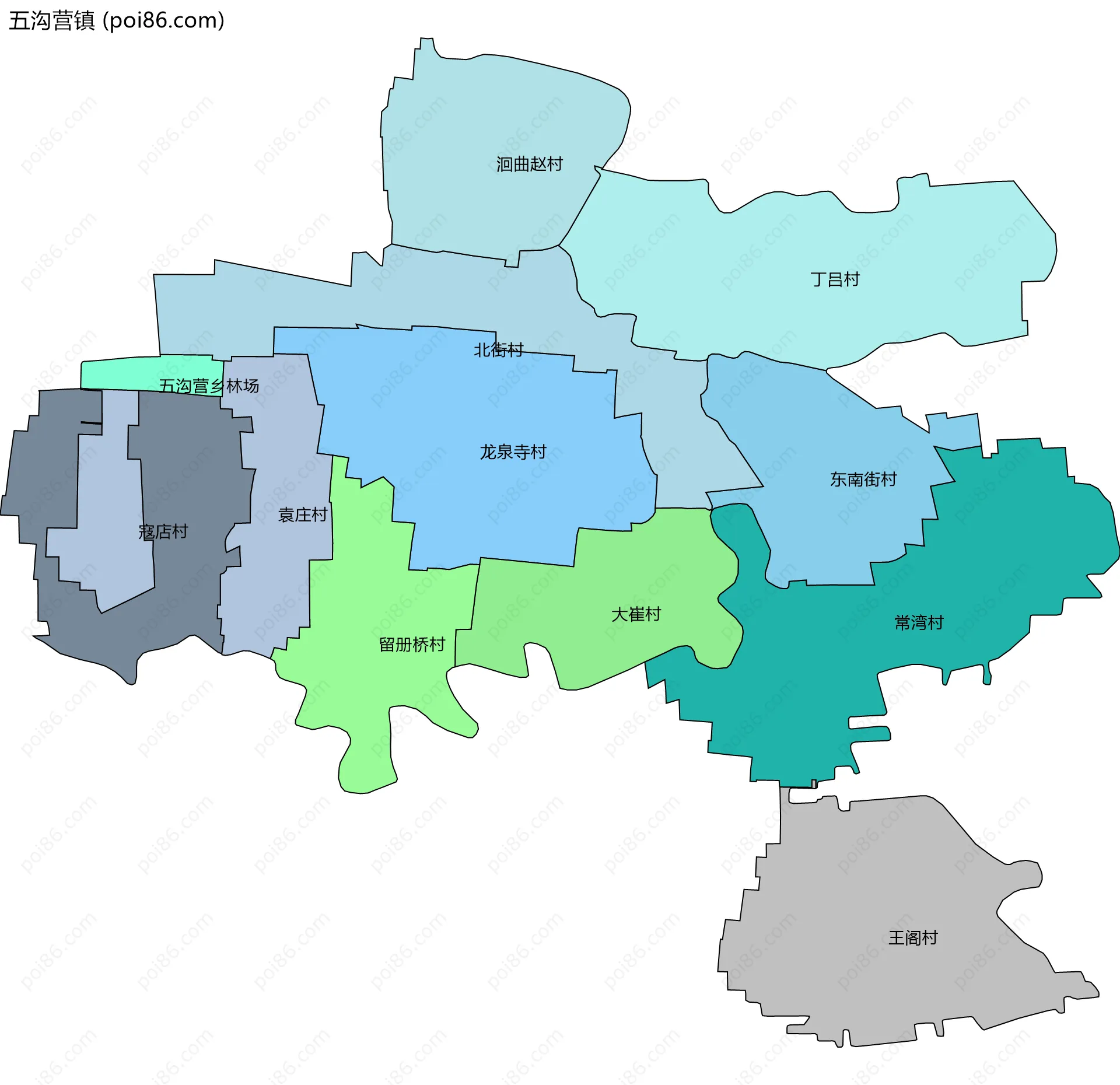 五沟营镇边界地图(五级行政区划)