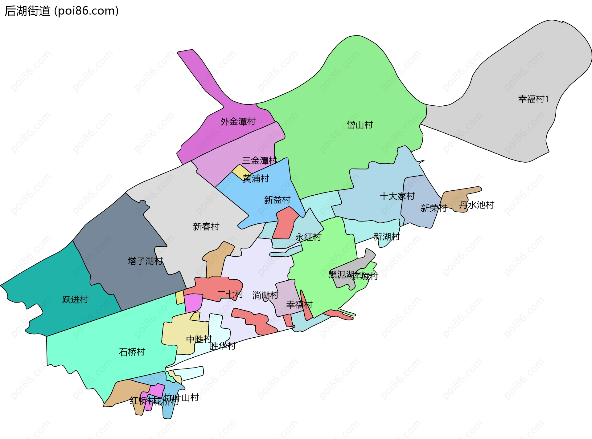 后湖街道边界地图(五级行政区划)