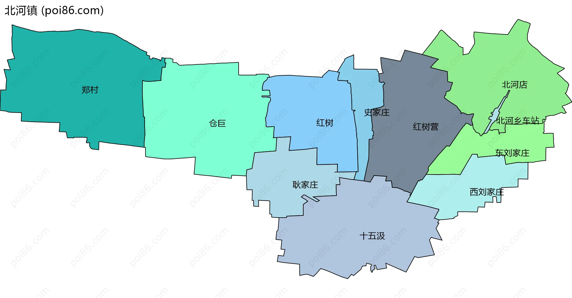北河镇边界地图(五级行政区划)