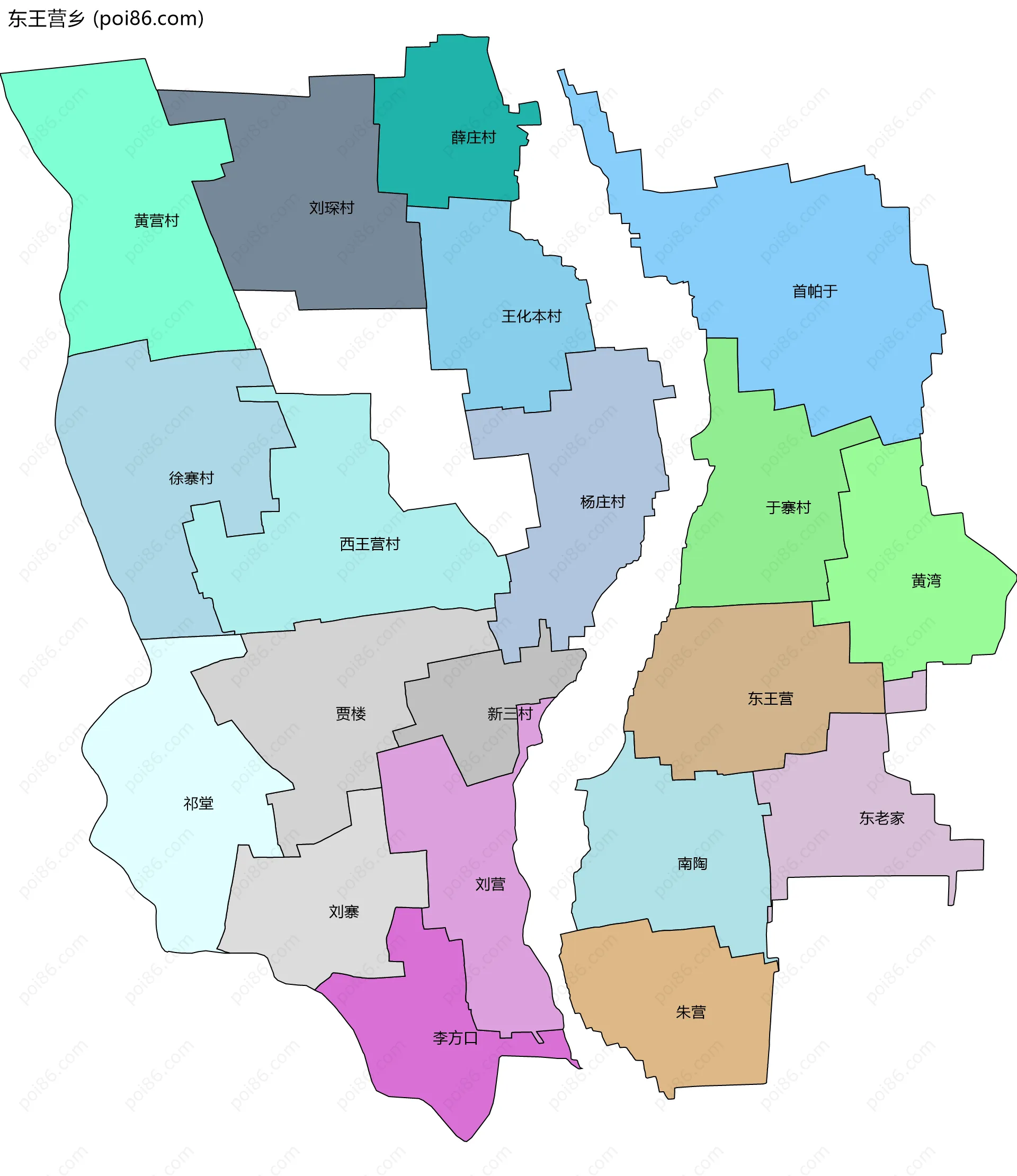 东王营乡边界地图(五级行政区划)