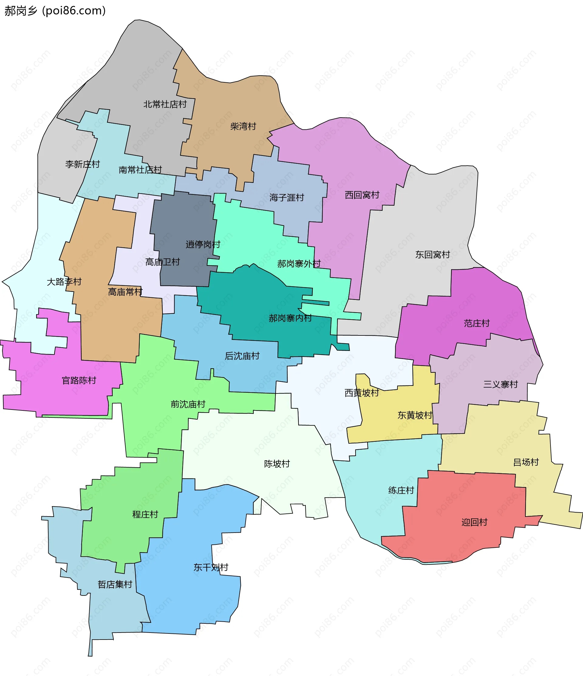 郝岗乡边界地图(五级行政区划)