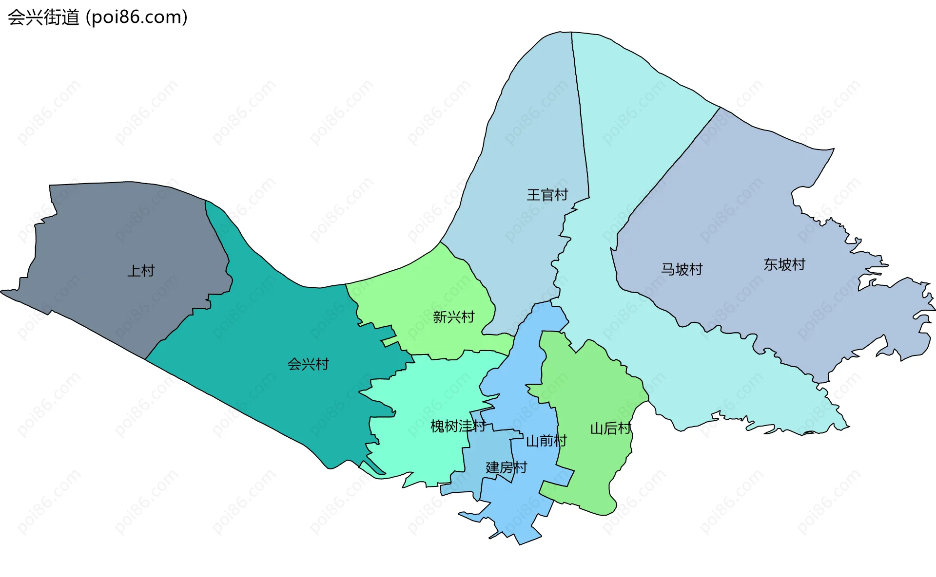 会兴街道边界地图(五级行政区划)