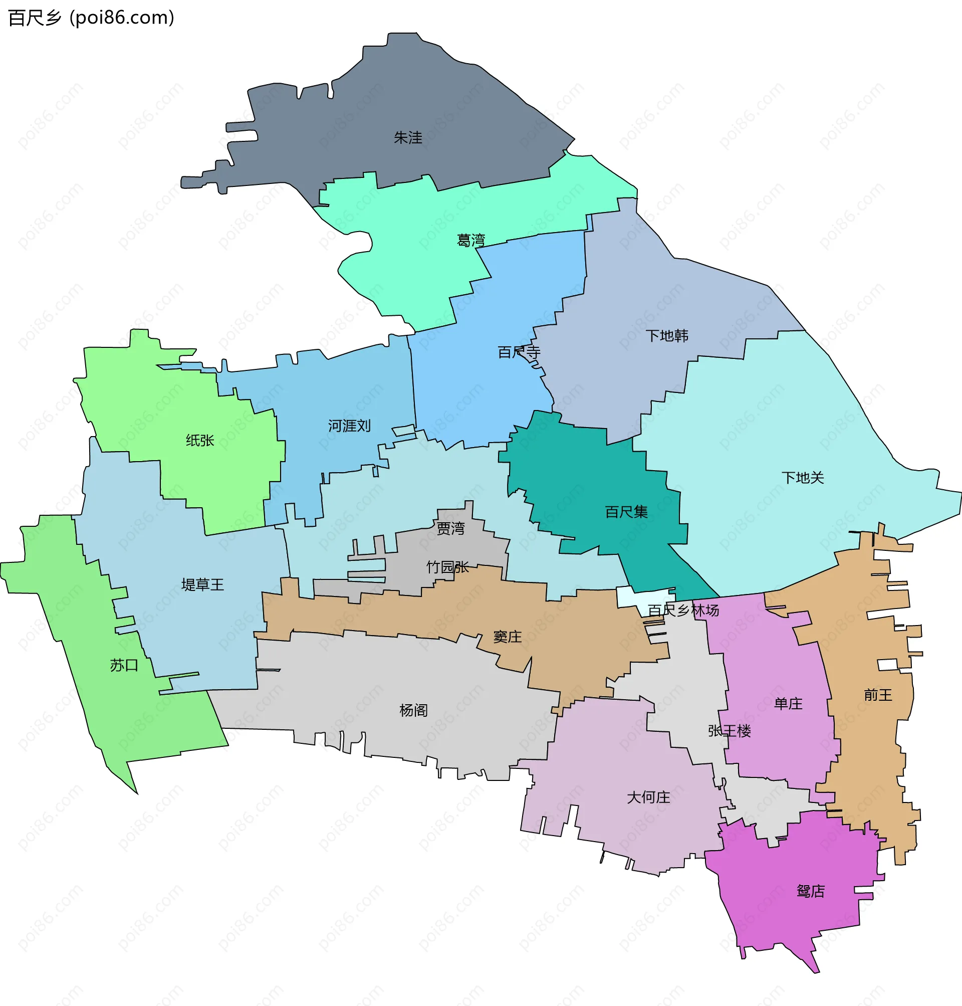 百尺乡边界地图(五级行政区划)