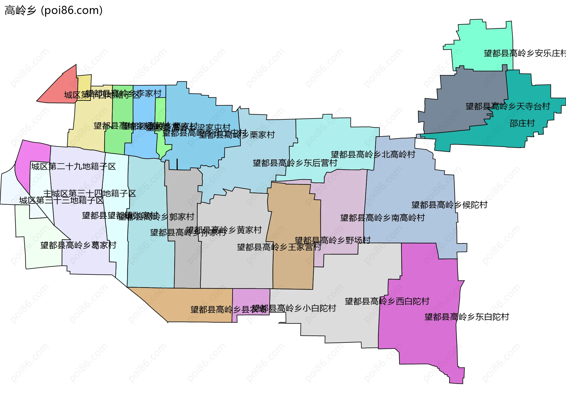 高岭乡边界地图(五级行政区划)