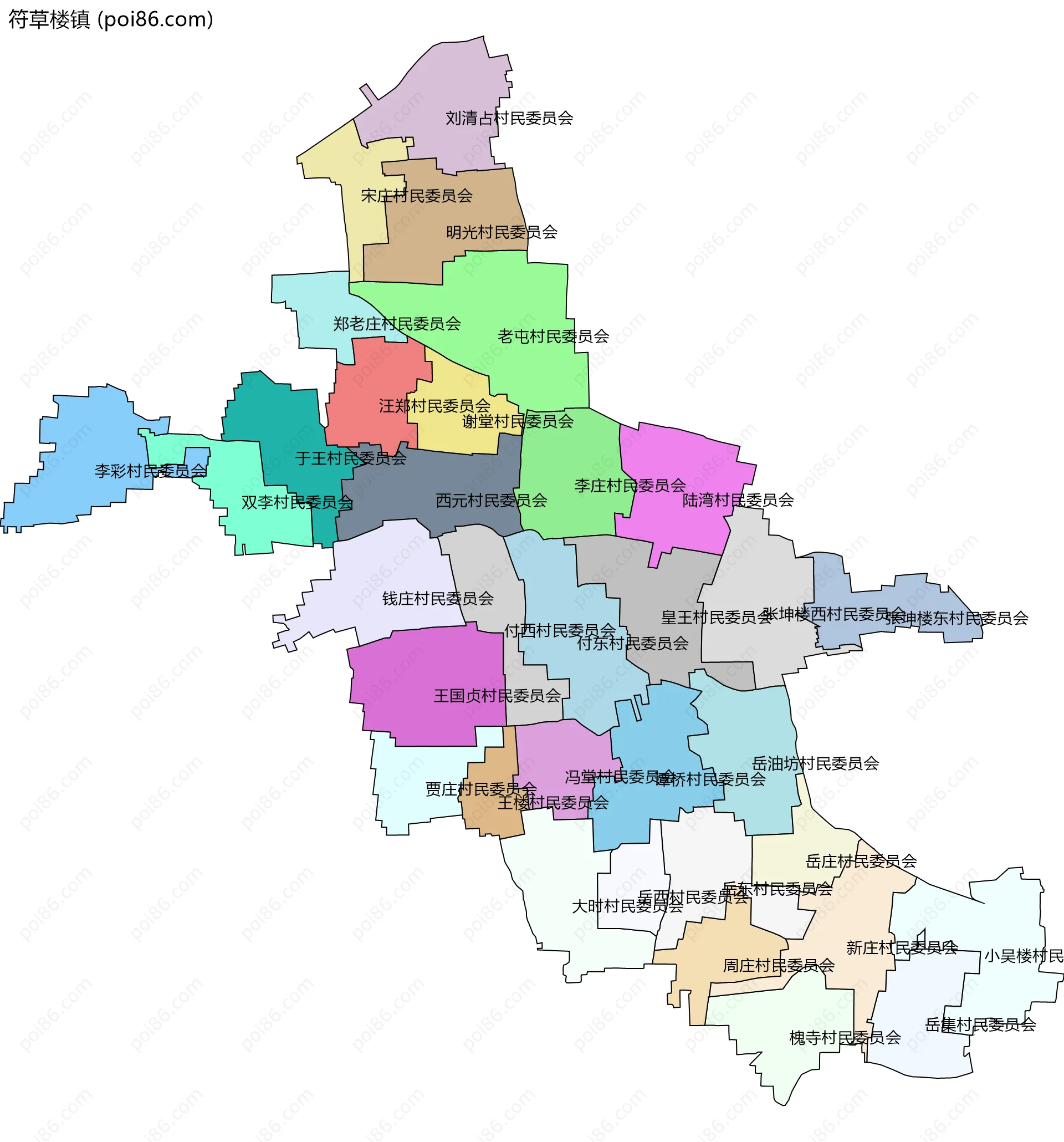符草楼镇边界地图(五级行政区划)