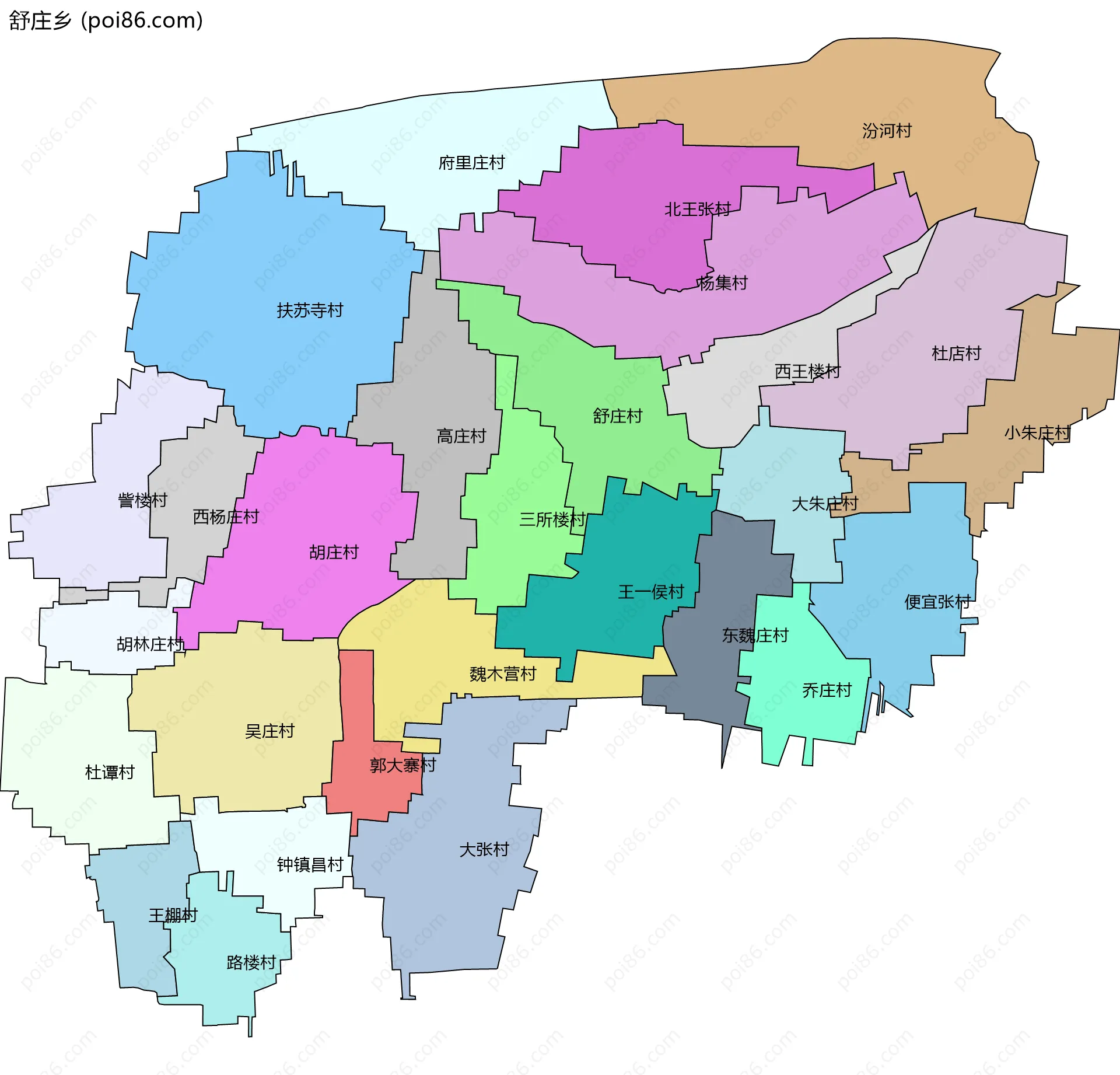 舒庄乡边界地图(五级行政区划)