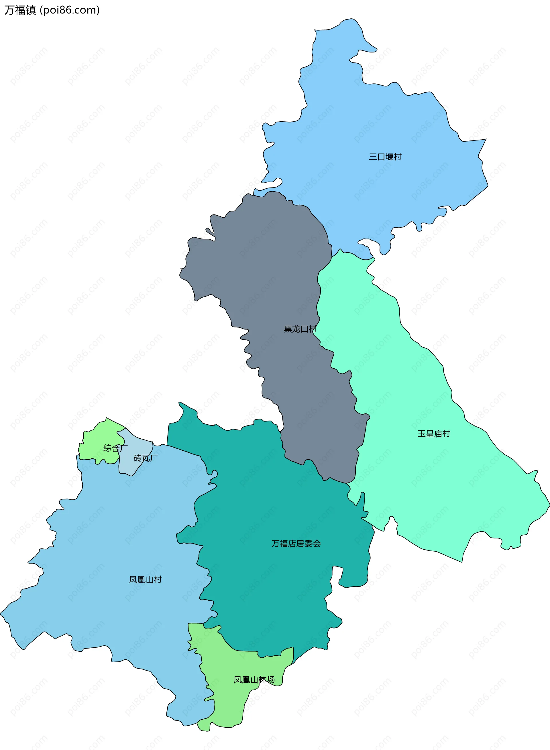 万福镇边界地图(五级行政区划)