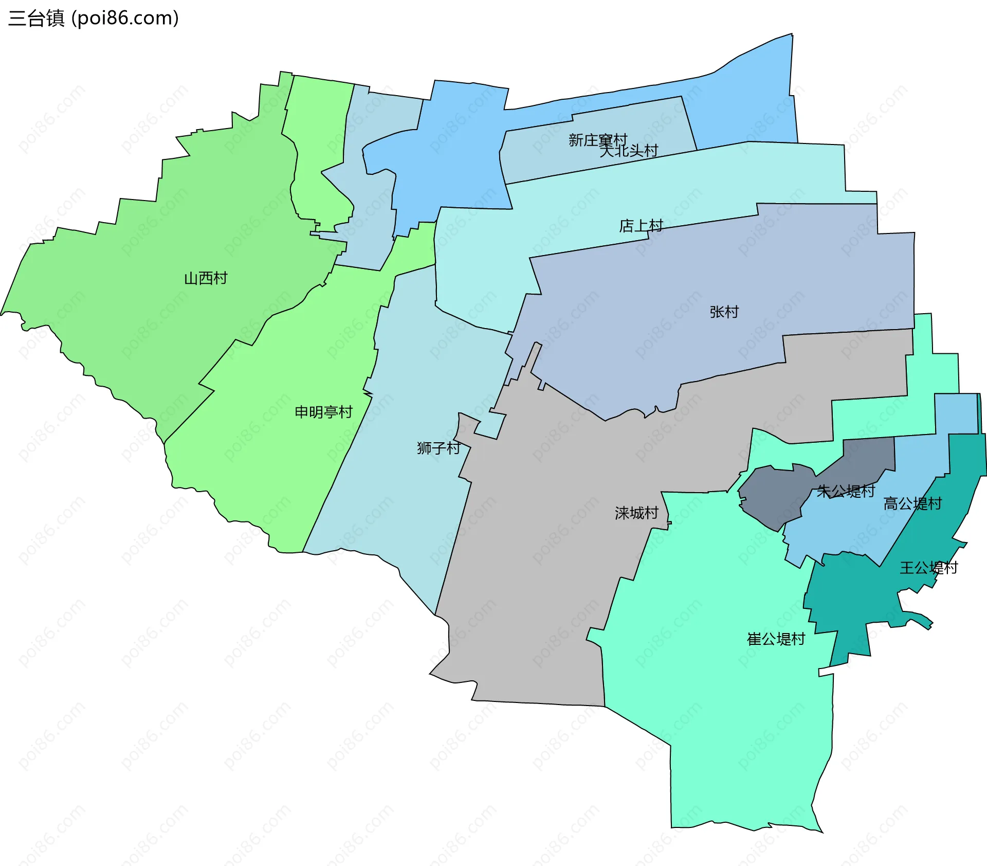 三台镇边界地图(五级行政区划)