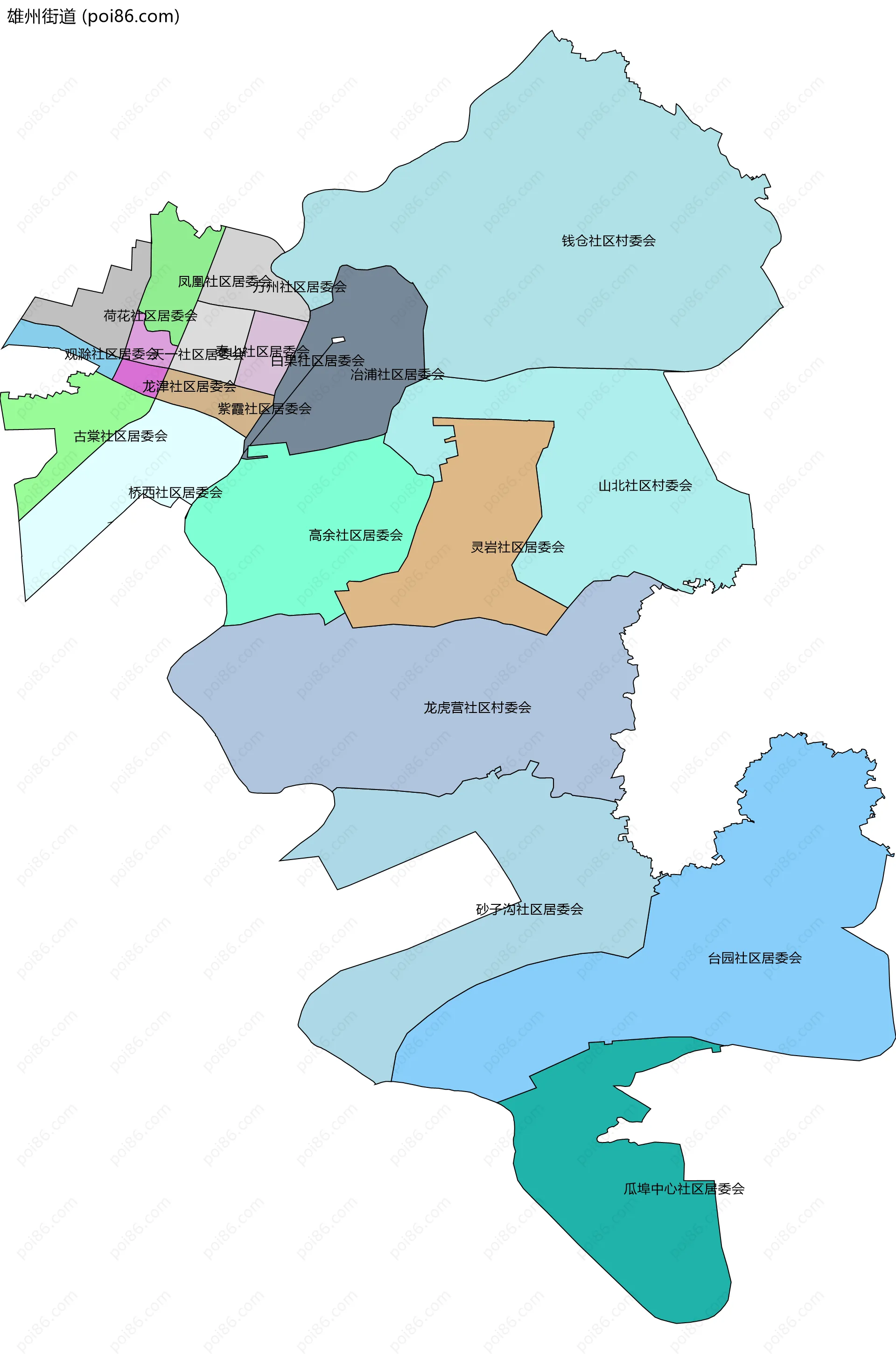 雄州街道边界地图(五级行政区划)