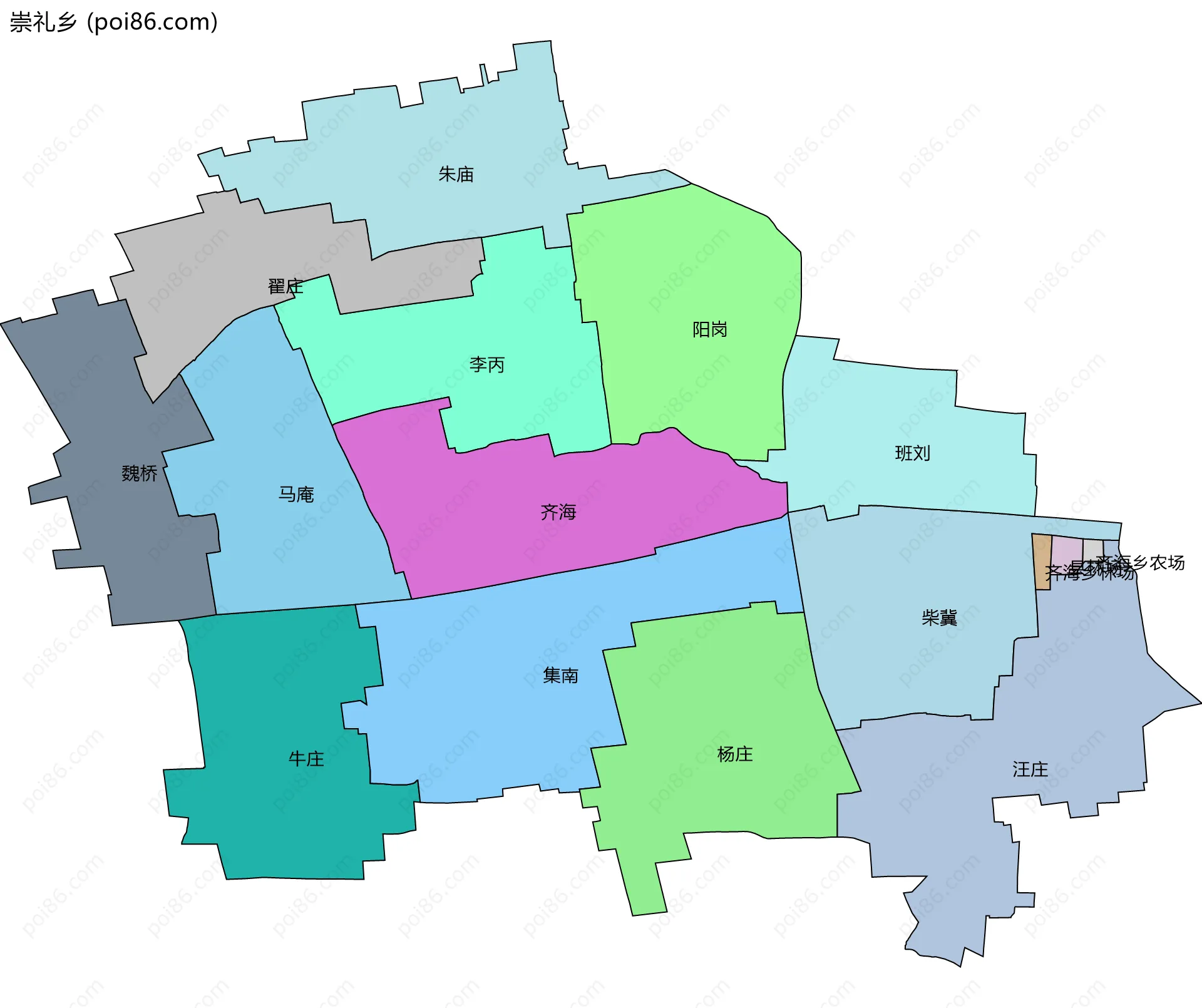 崇礼乡边界地图(五级行政区划)