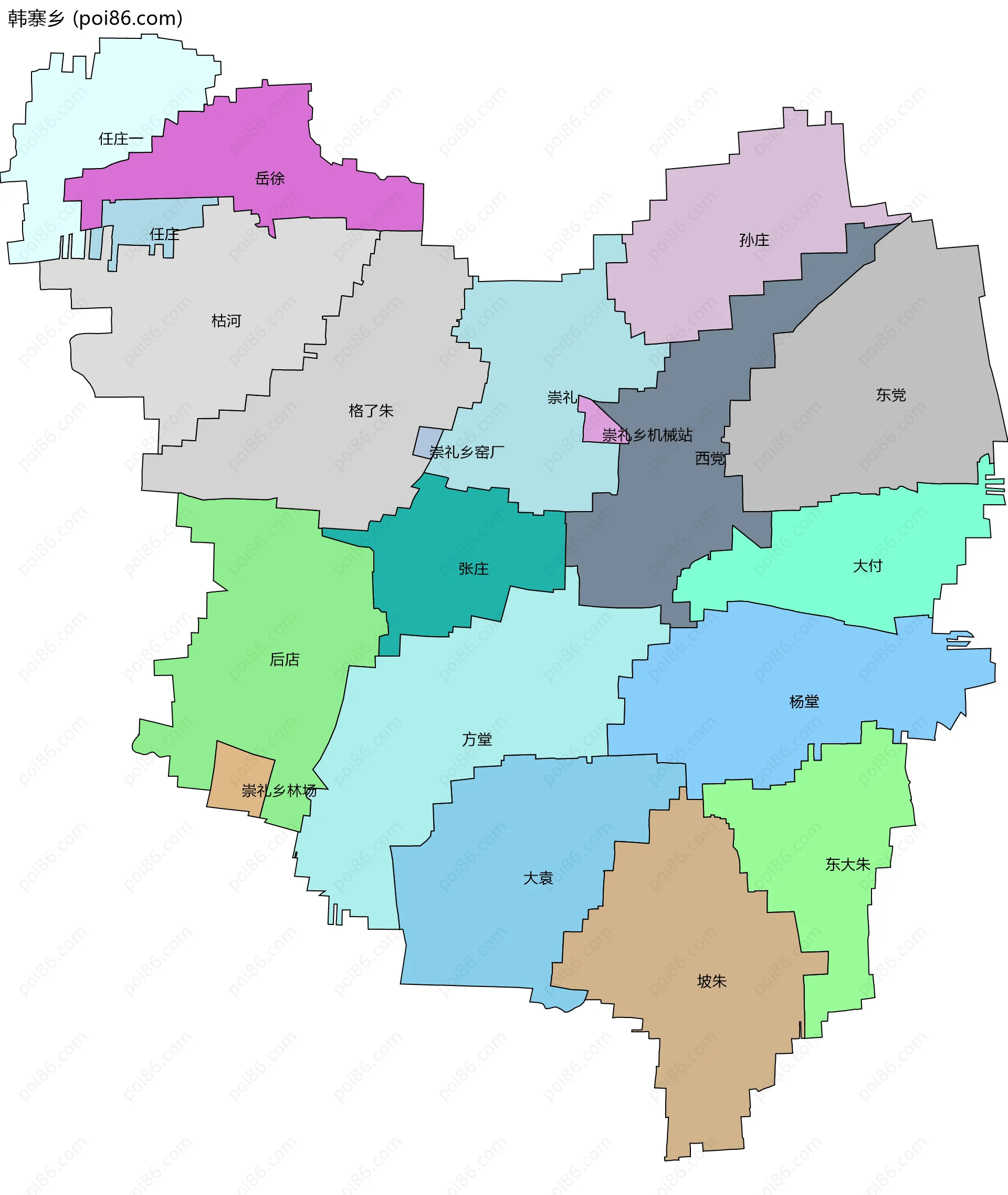 韩寨乡边界地图(五级行政区划)