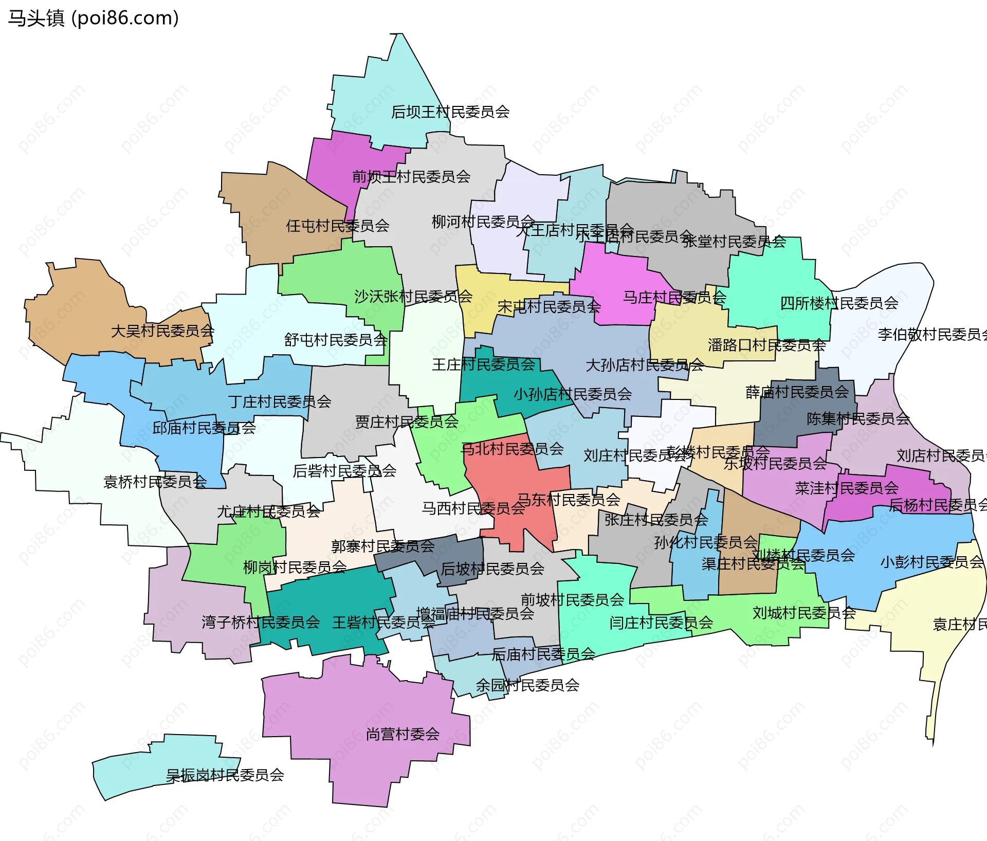 马头镇边界地图(五级行政区划)