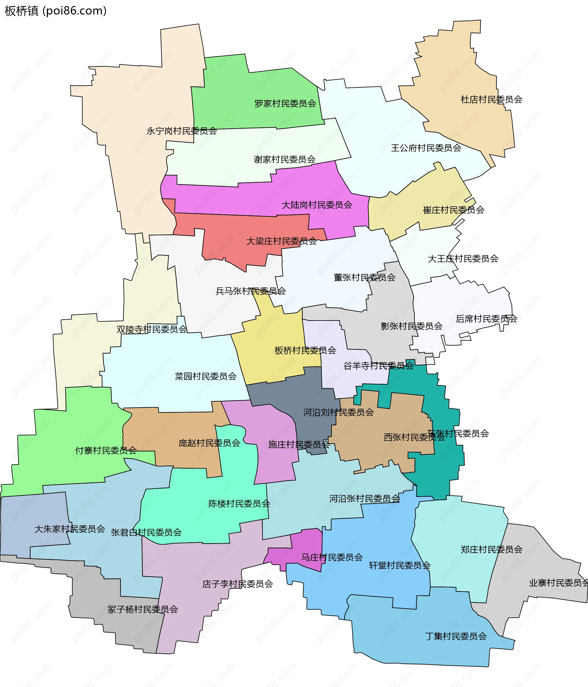 板桥镇边界地图(五级行政区划)