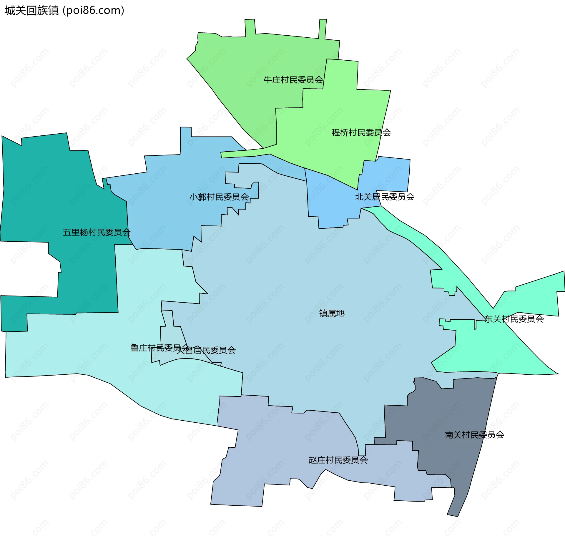 城关回族镇边界地图(五级行政区划)