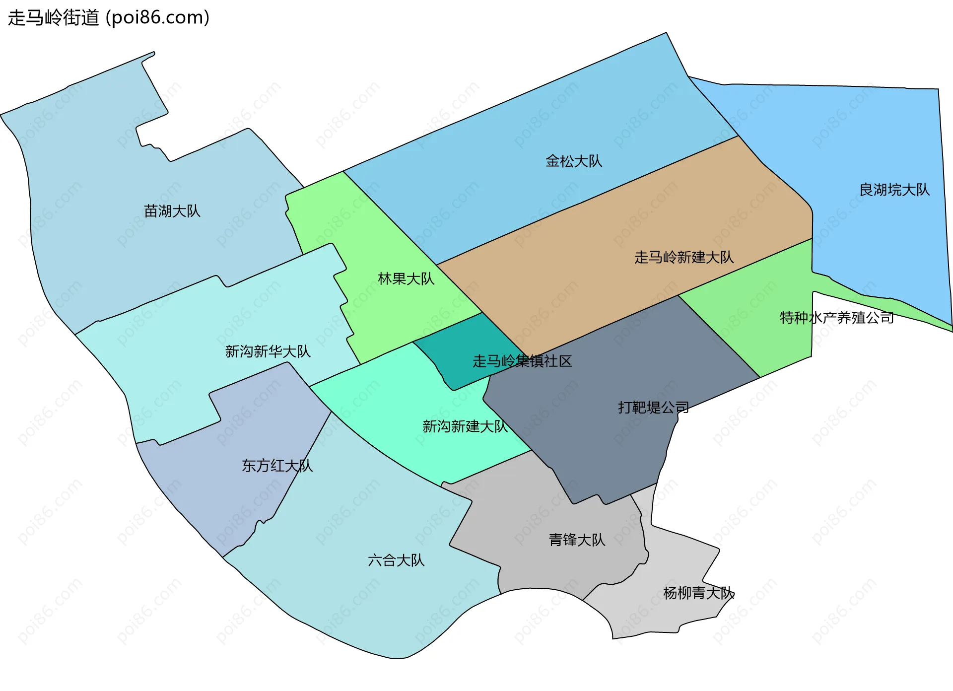 走马岭街道边界地图(五级行政区划)
