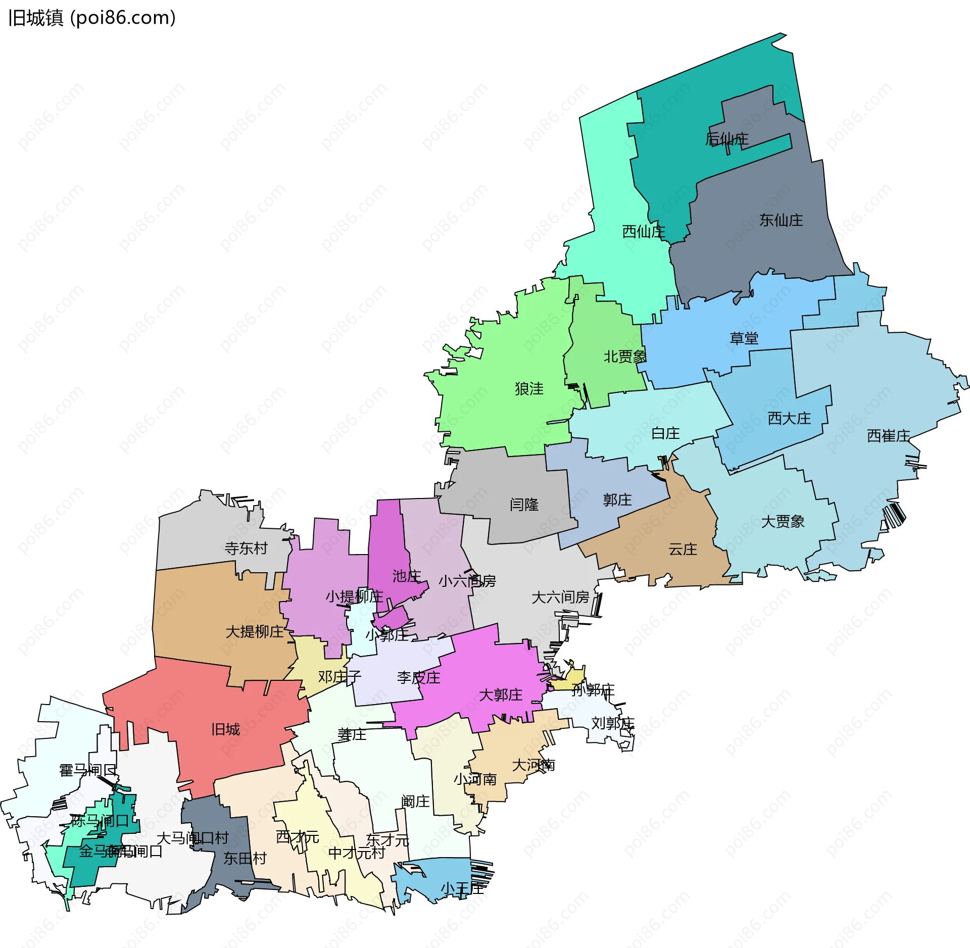 旧城镇边界地图(五级行政区划)