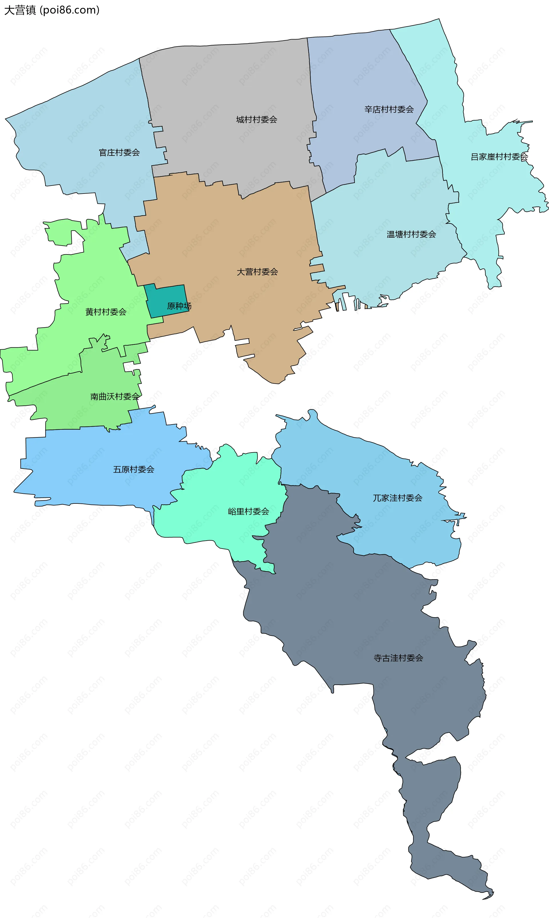 大营镇边界地图(五级行政区划)