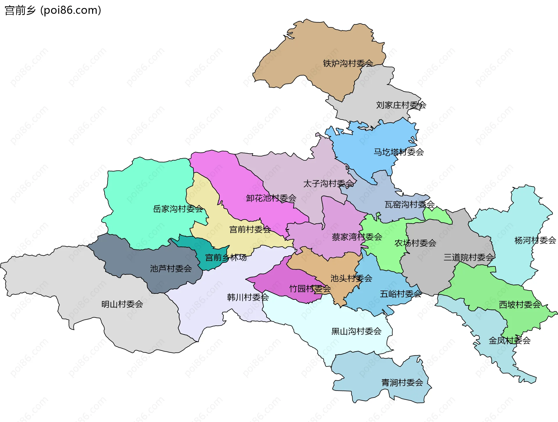 宫前乡边界地图(五级行政区划)