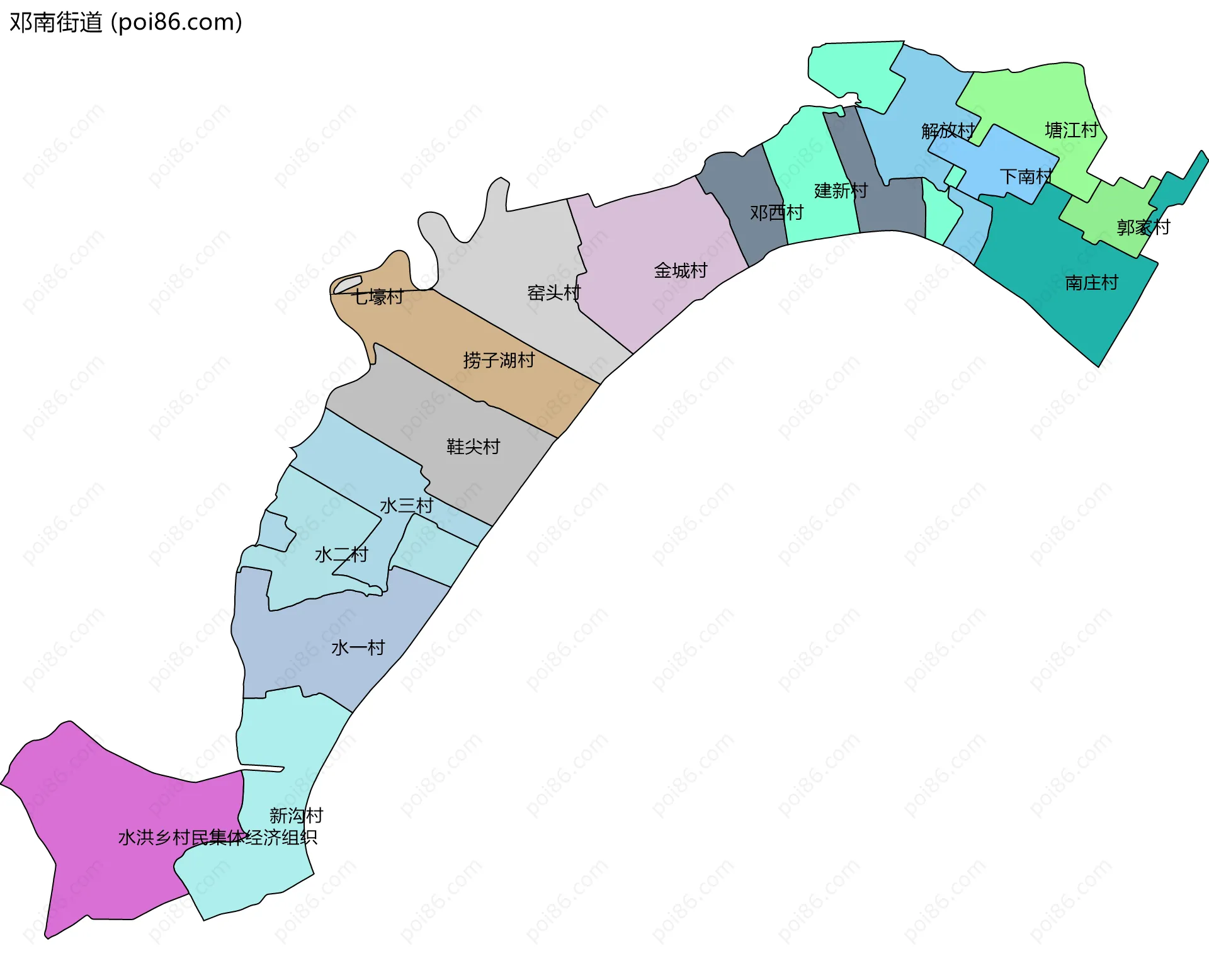 邓南街道边界地图(五级行政区划)