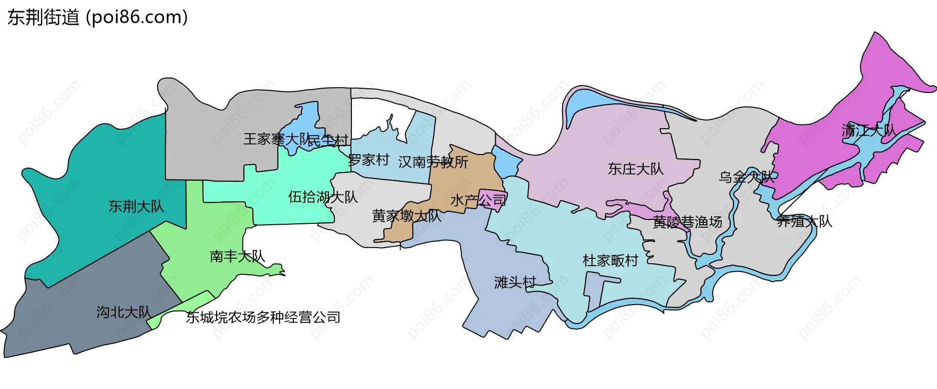 东荆街道边界地图(五级行政区划)