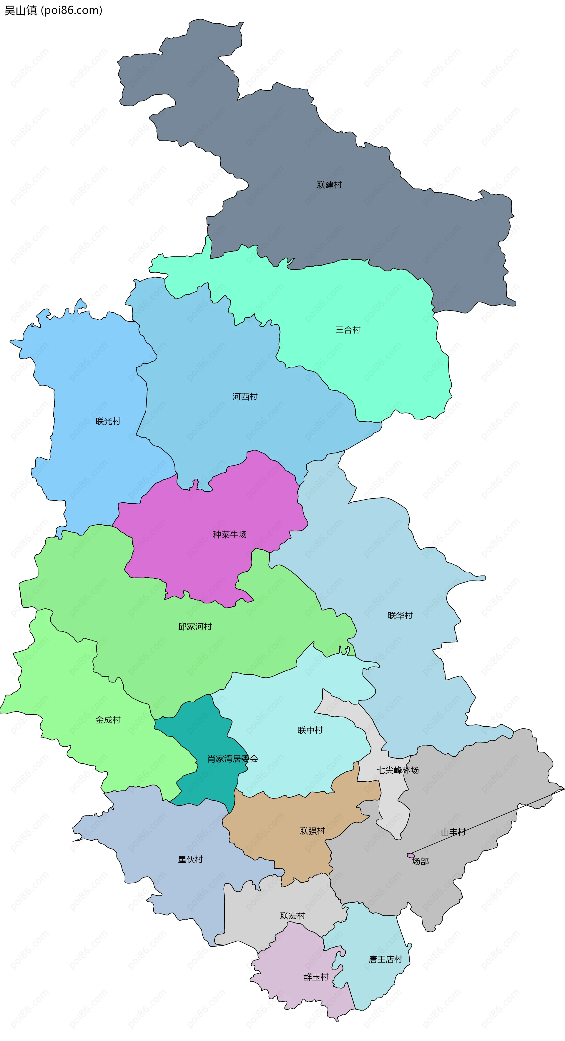 吴山镇边界地图(五级行政区划)