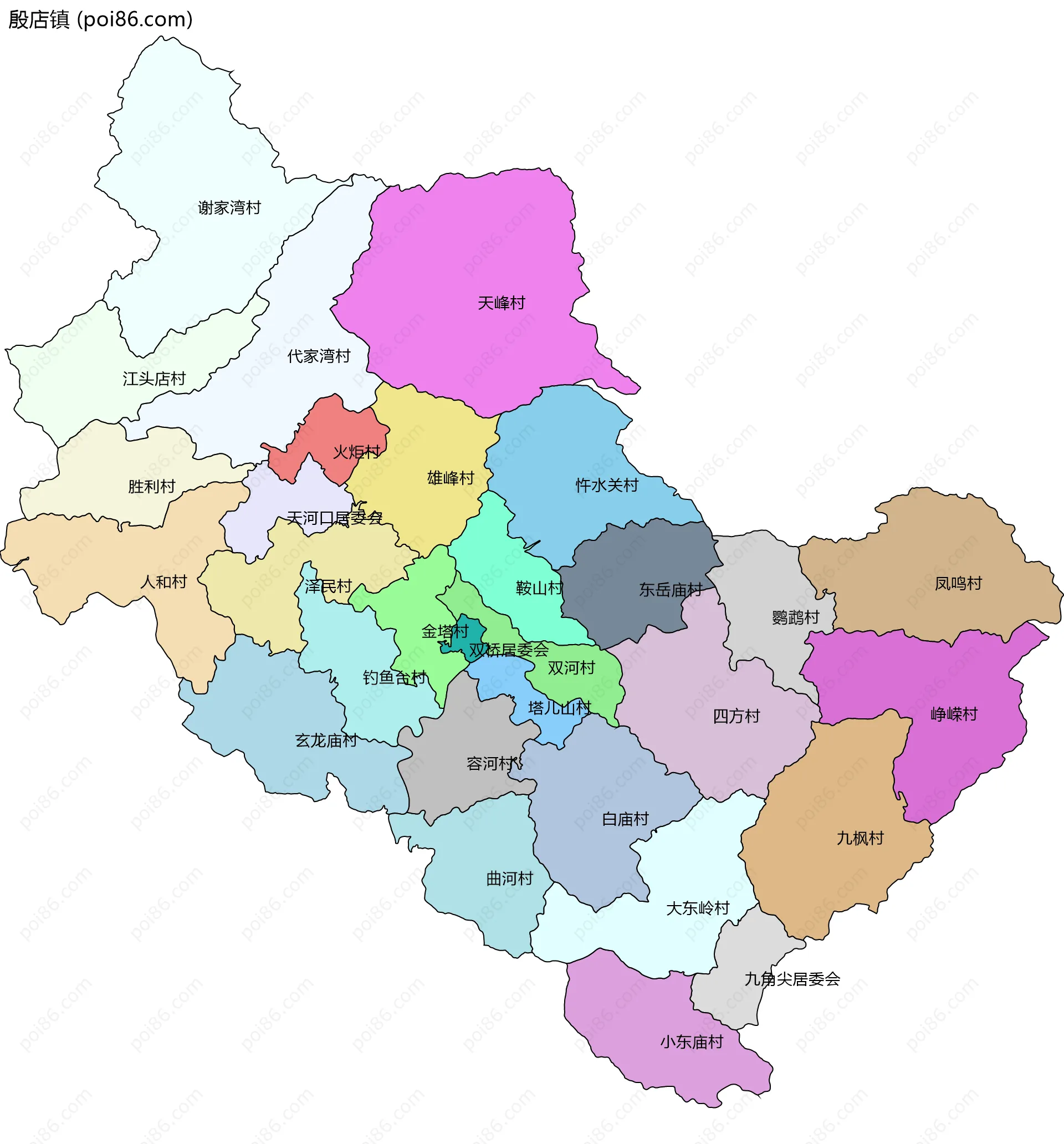 殷店镇边界地图(五级行政区划)