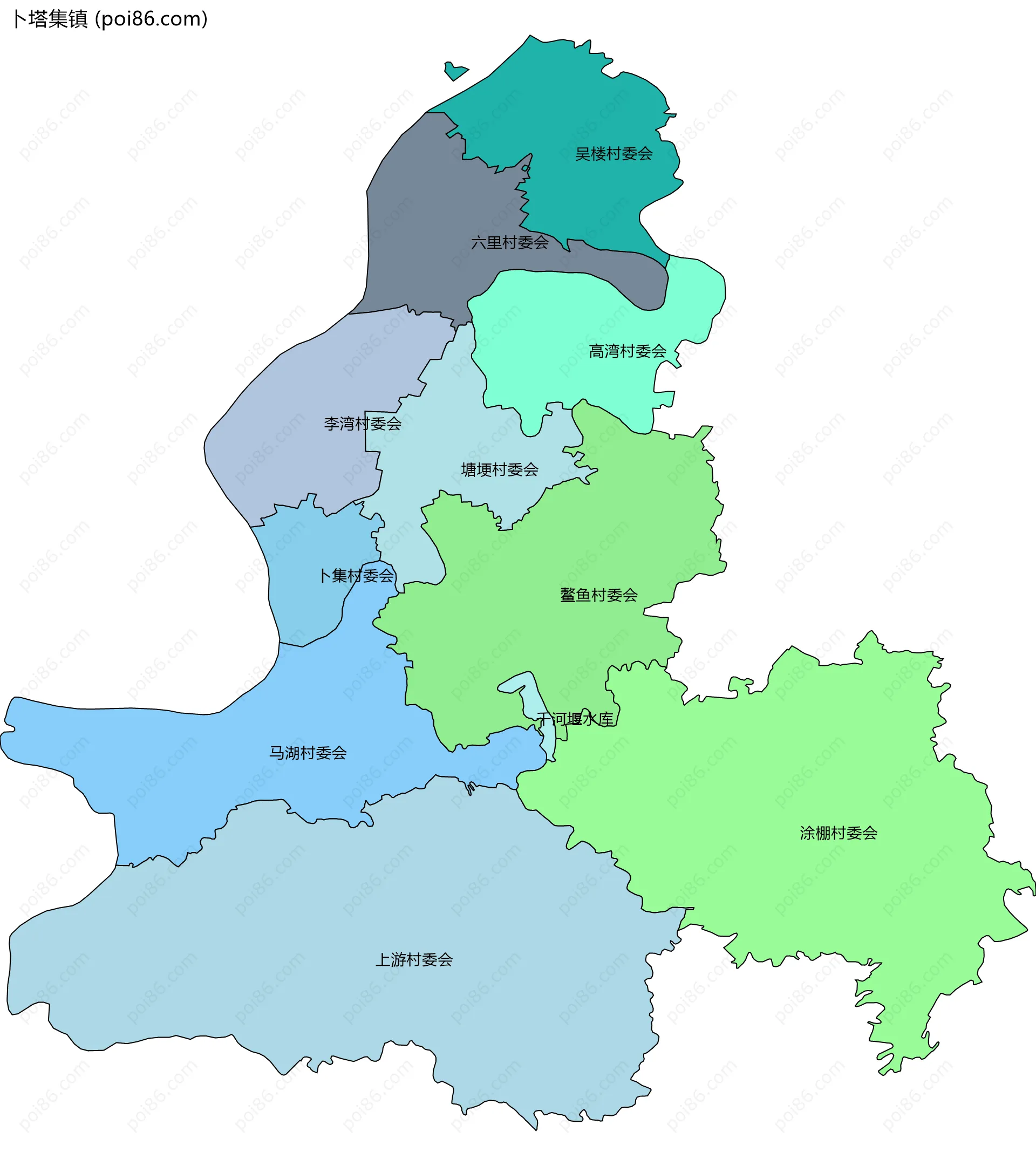 卜塔集镇边界地图(五级行政区划)