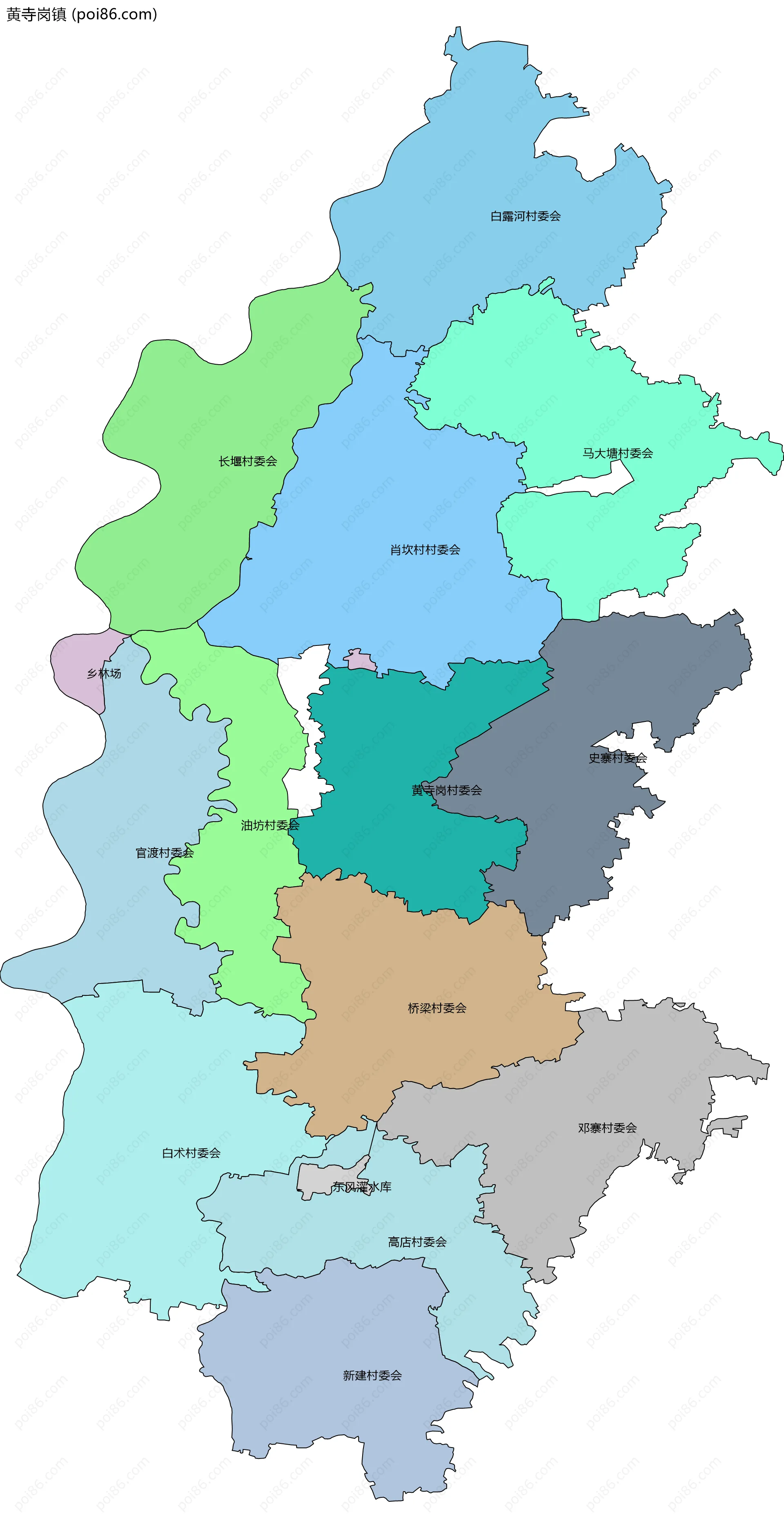 黄寺岗镇边界地图(五级行政区划)