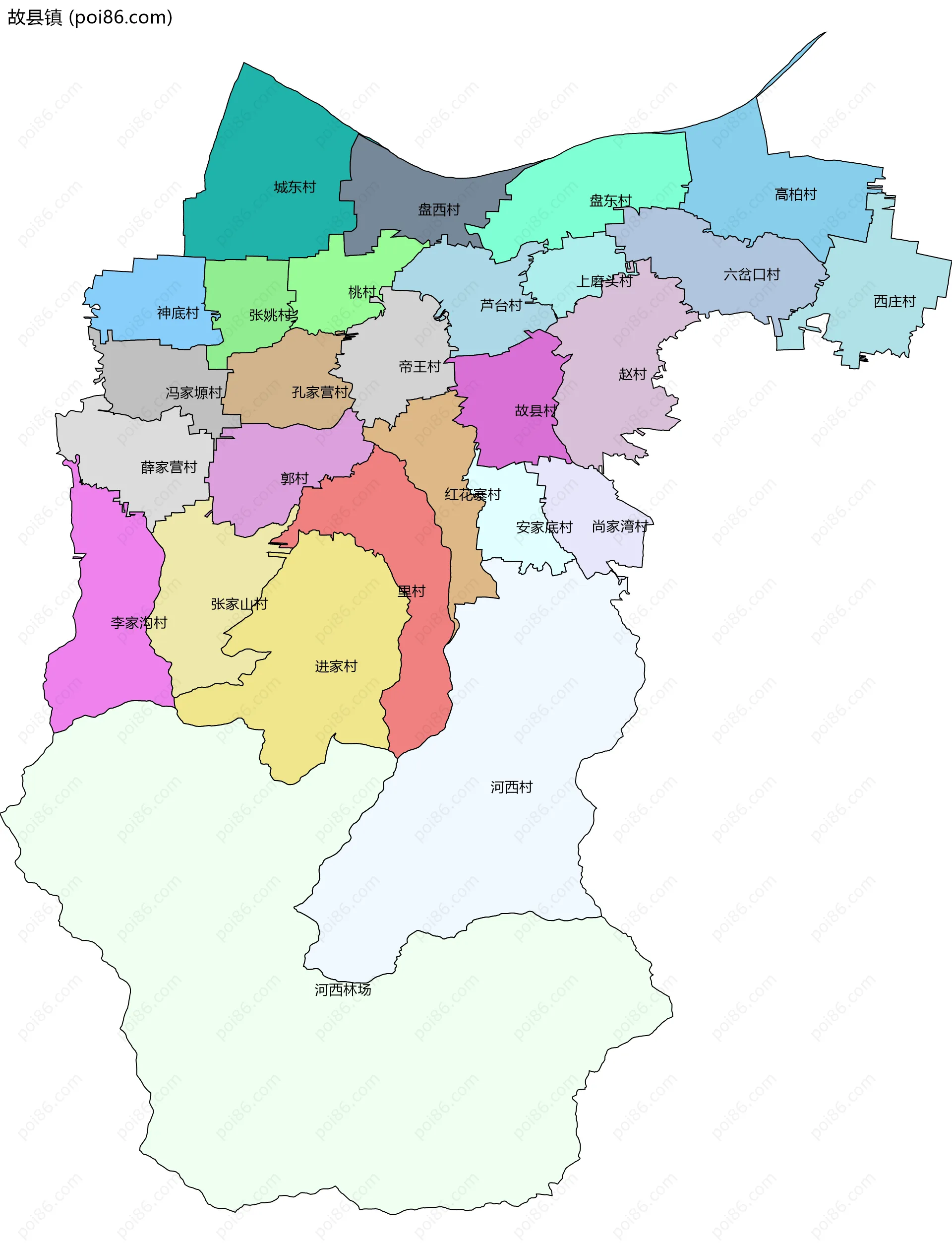 故县镇边界地图(五级行政区划)