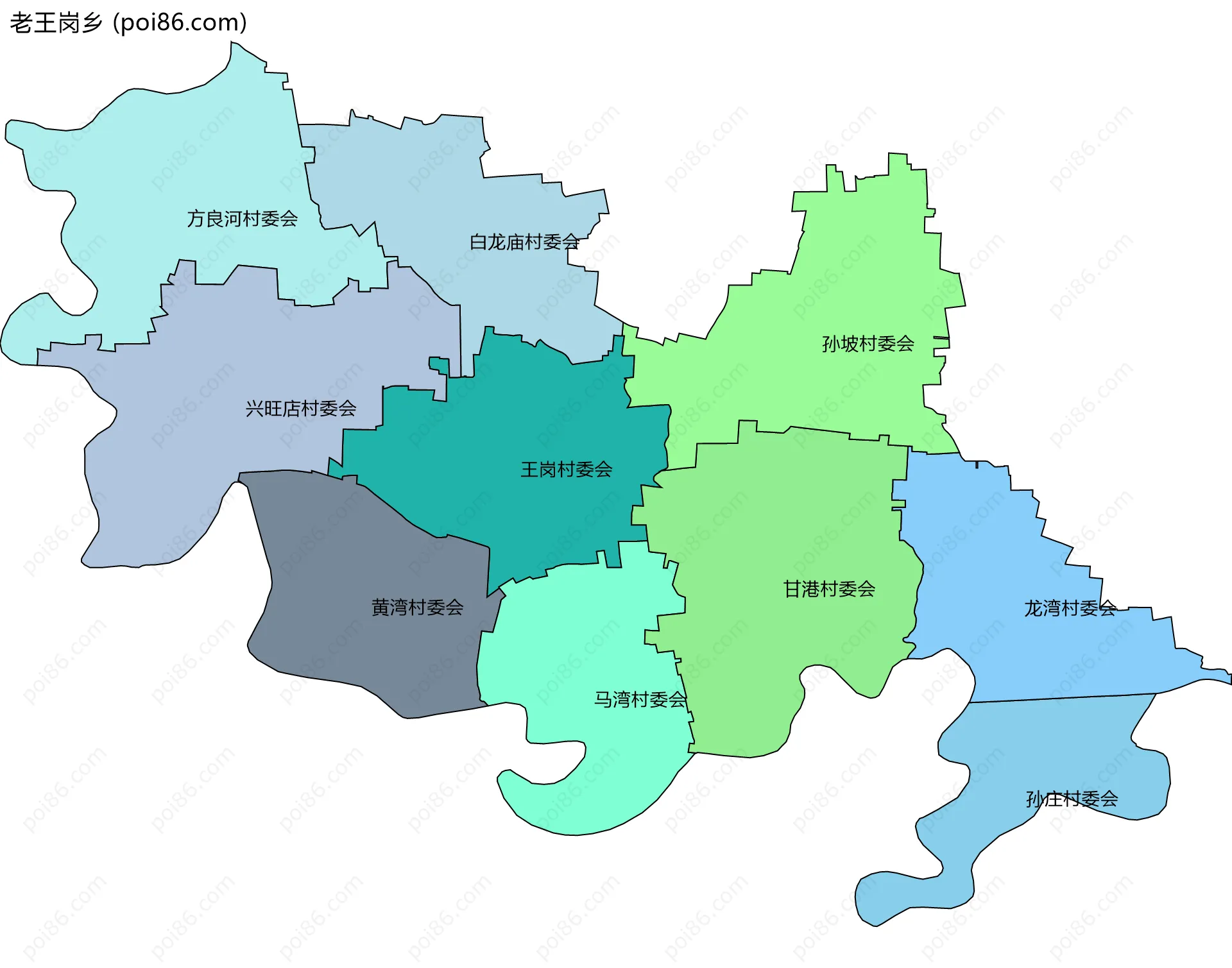 老王岗乡边界地图(五级行政区划)