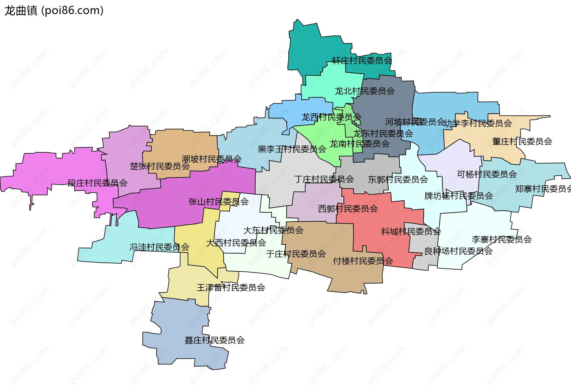 龙曲镇边界地图(五级行政区划)