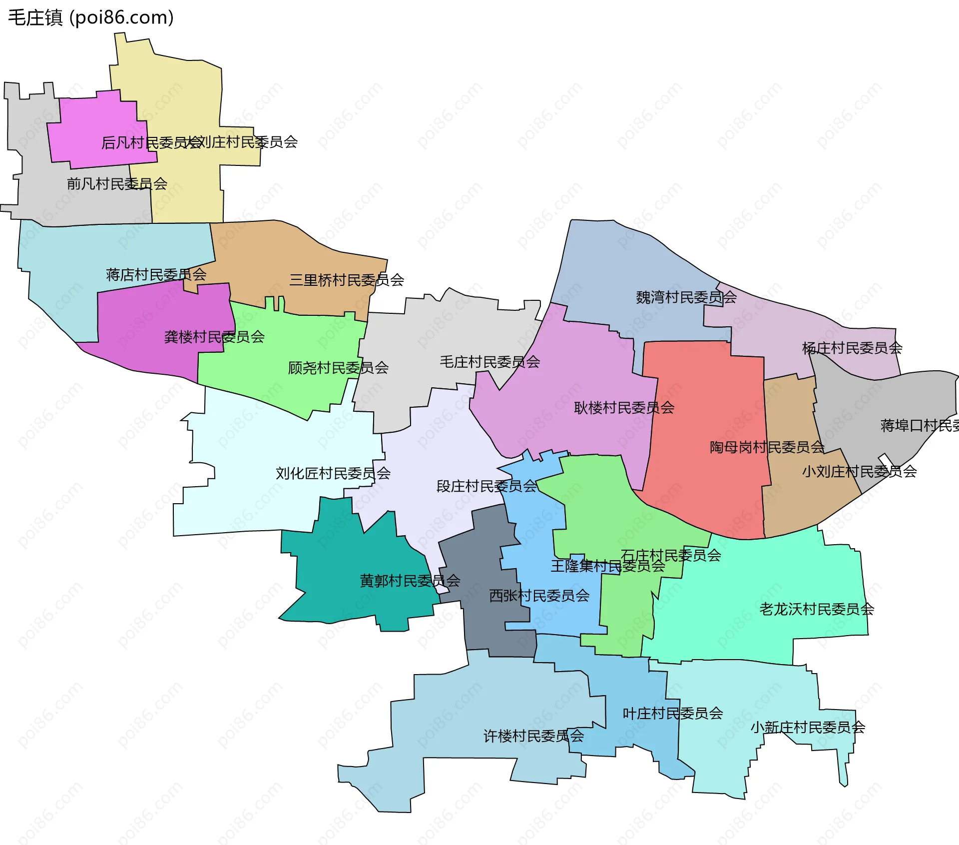 毛庄镇边界地图(五级行政区划)