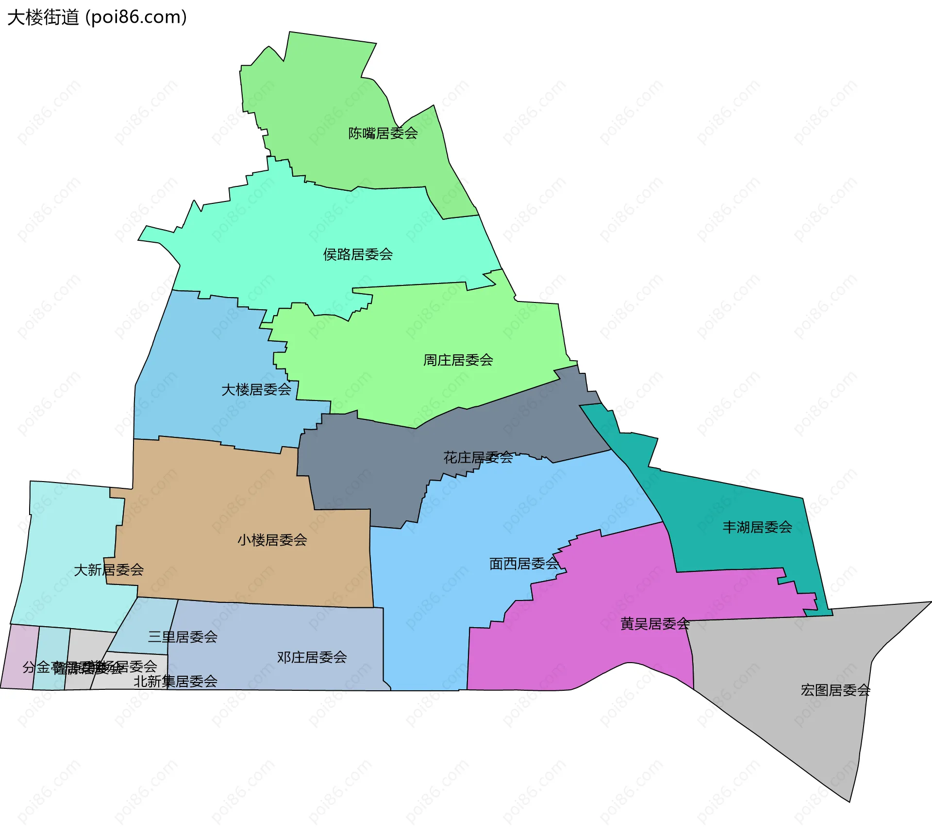 大楼街道边界地图(五级行政区划)