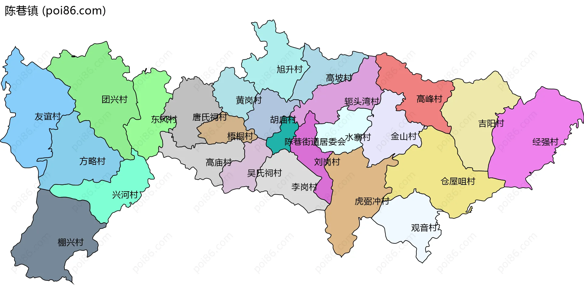 陈巷镇边界地图(五级行政区划)