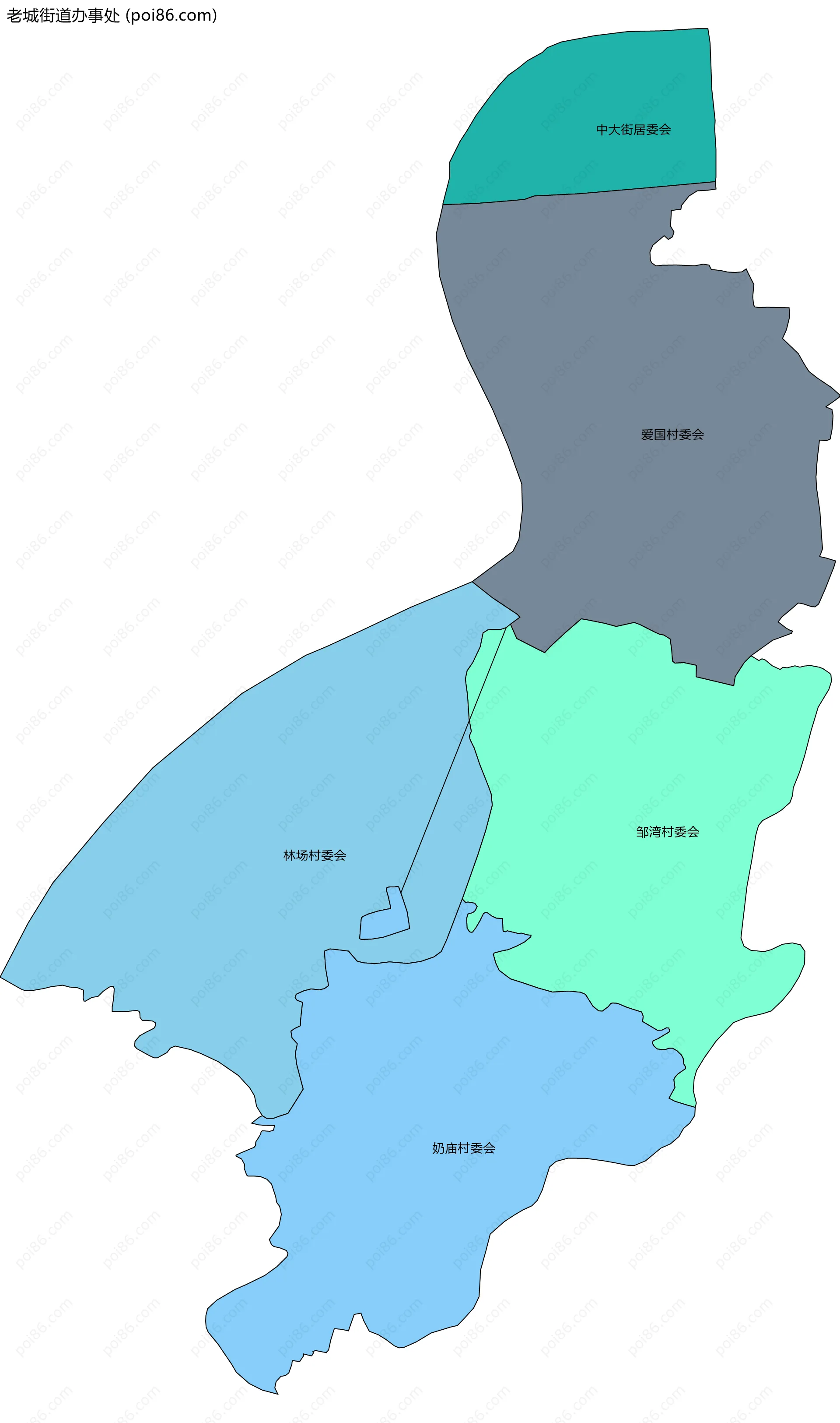 老城街道办事处边界地图(五级行政区划)