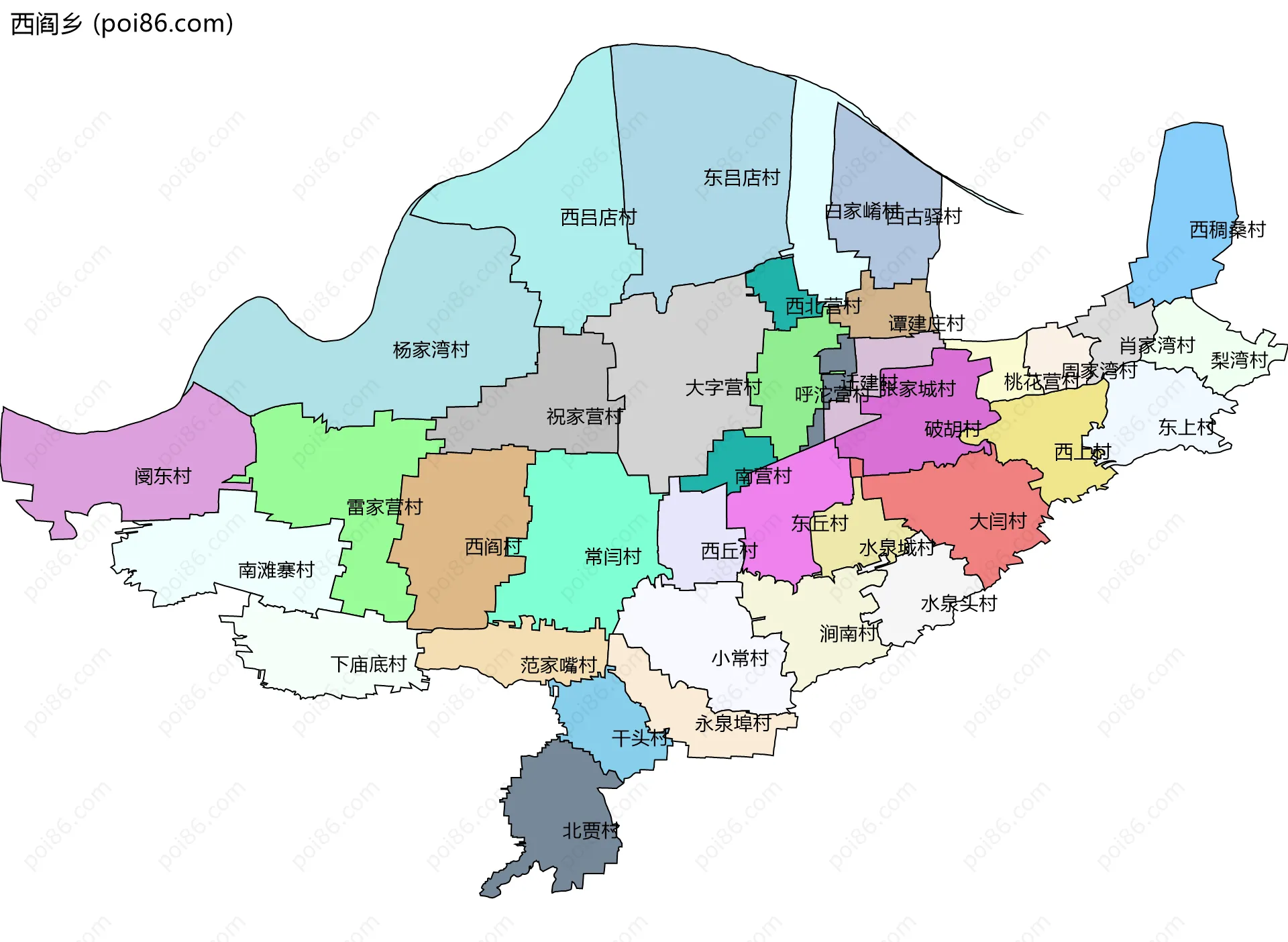 西阎乡边界地图(五级行政区划)