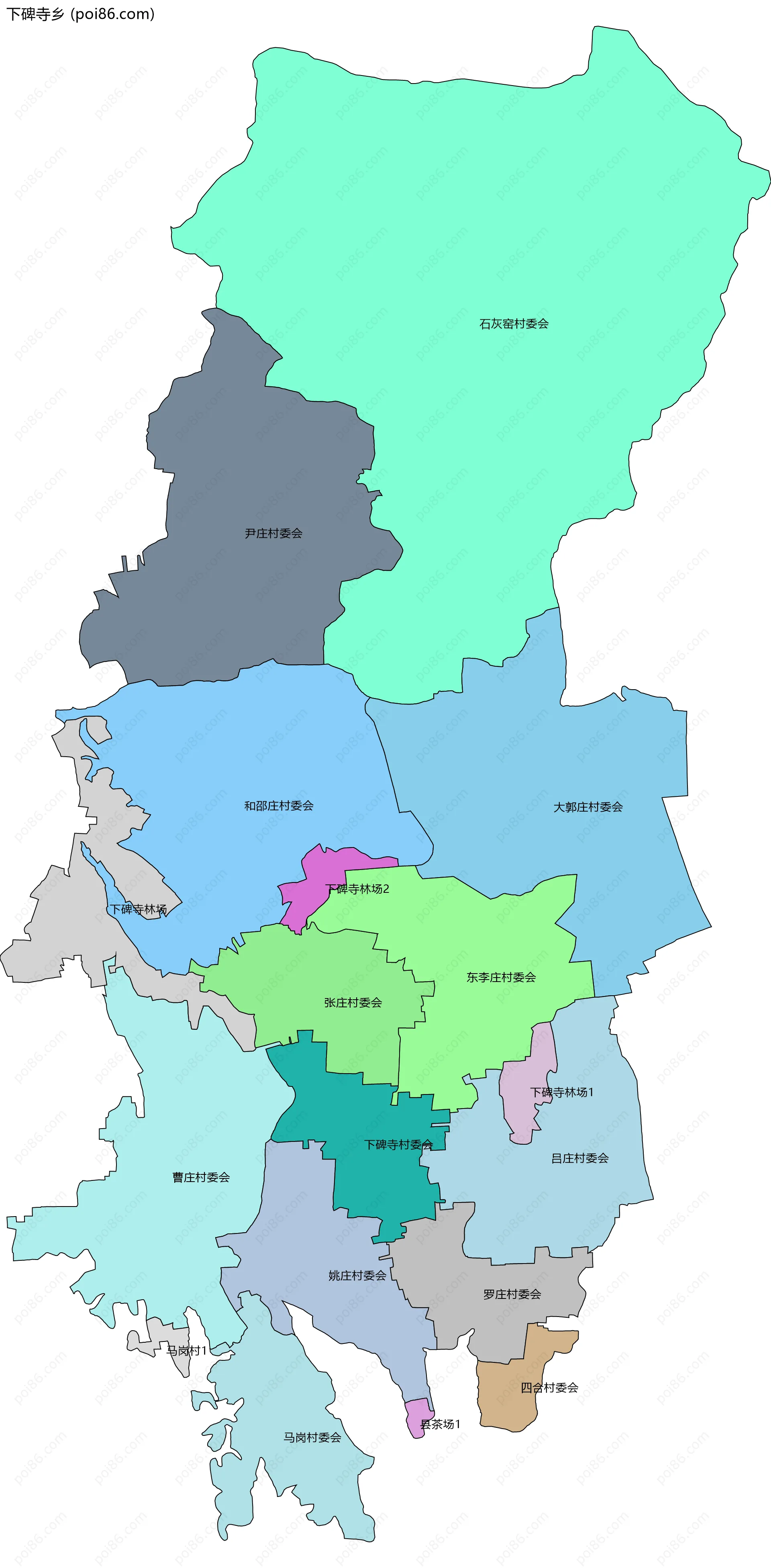 下碑寺乡边界地图(五级行政区划)