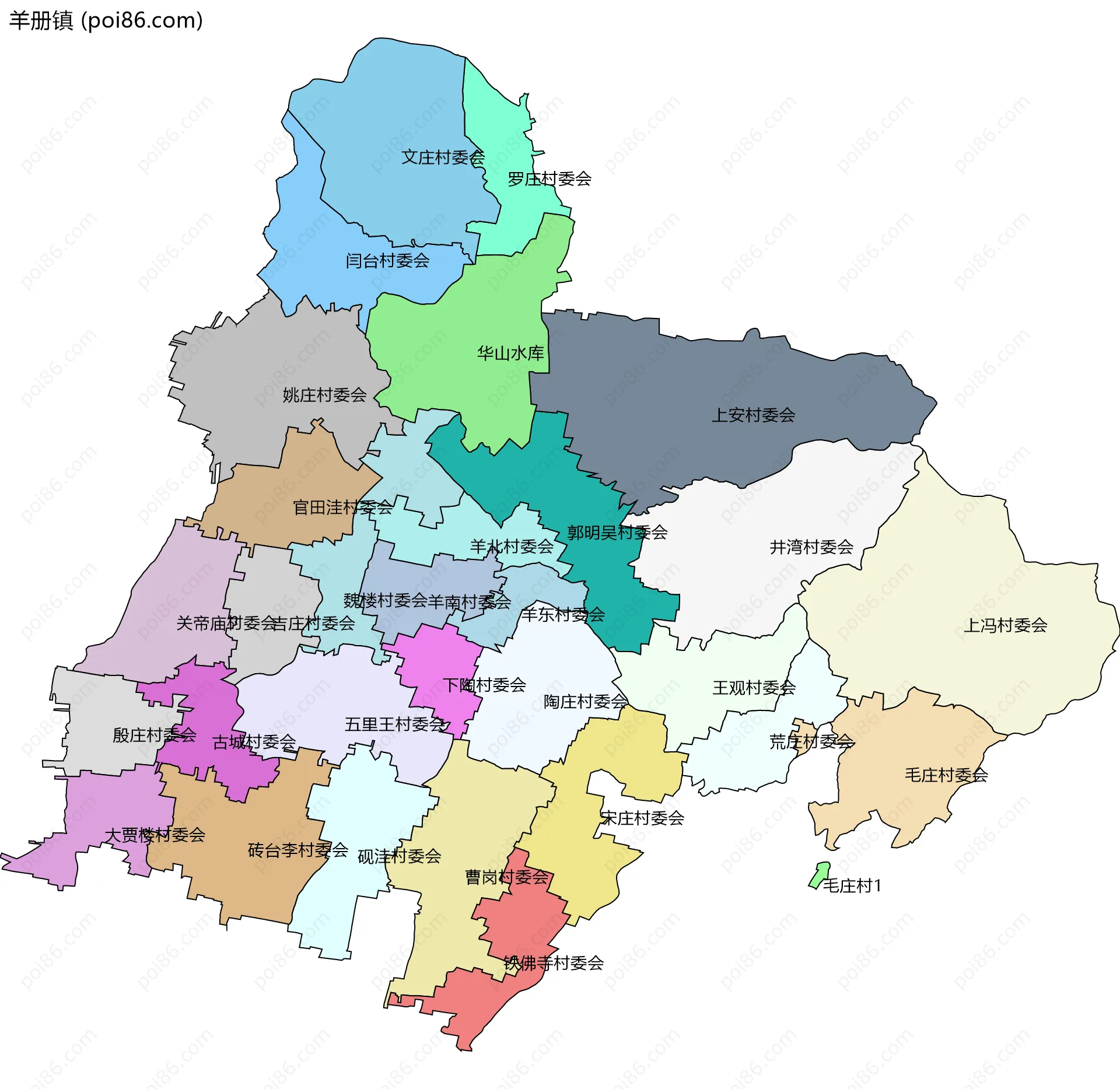 羊册镇边界地图(五级行政区划)