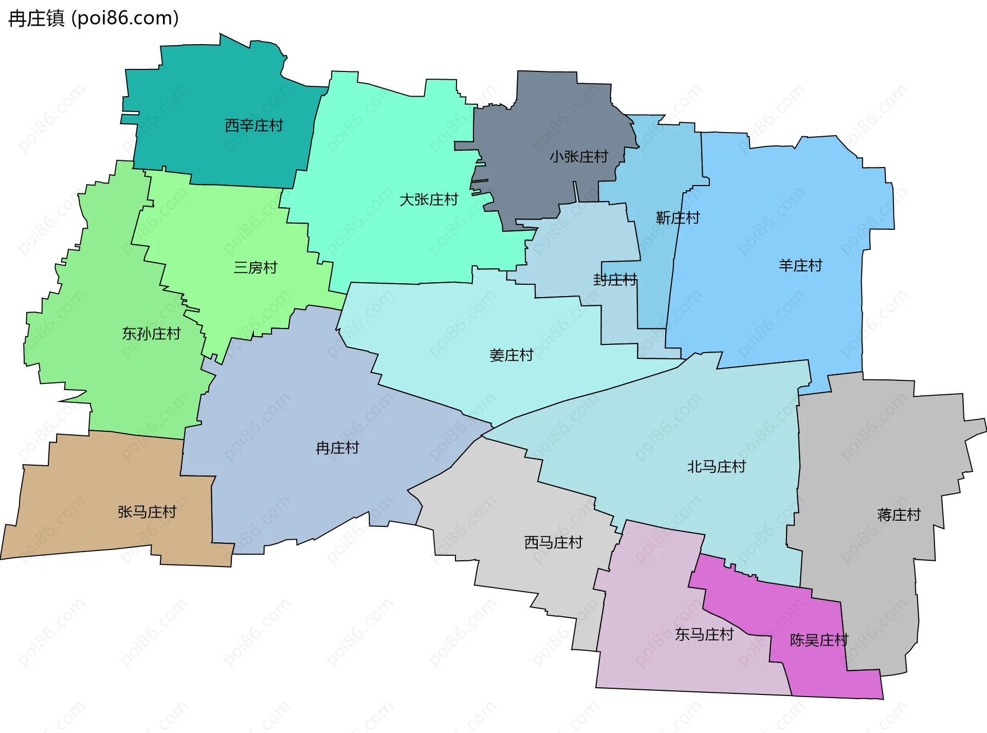冉庄镇边界地图(五级行政区划)