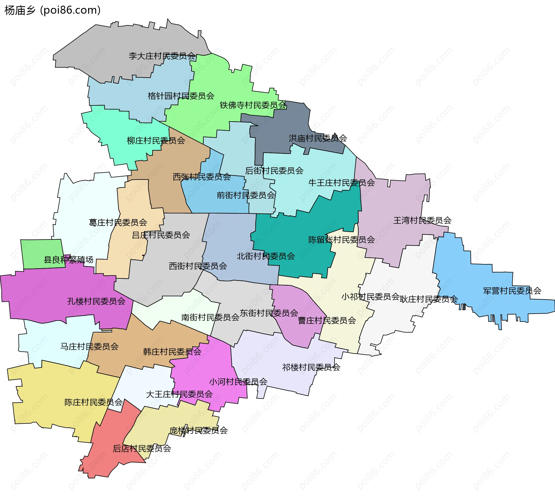 杨庙乡边界地图(五级行政区划)
