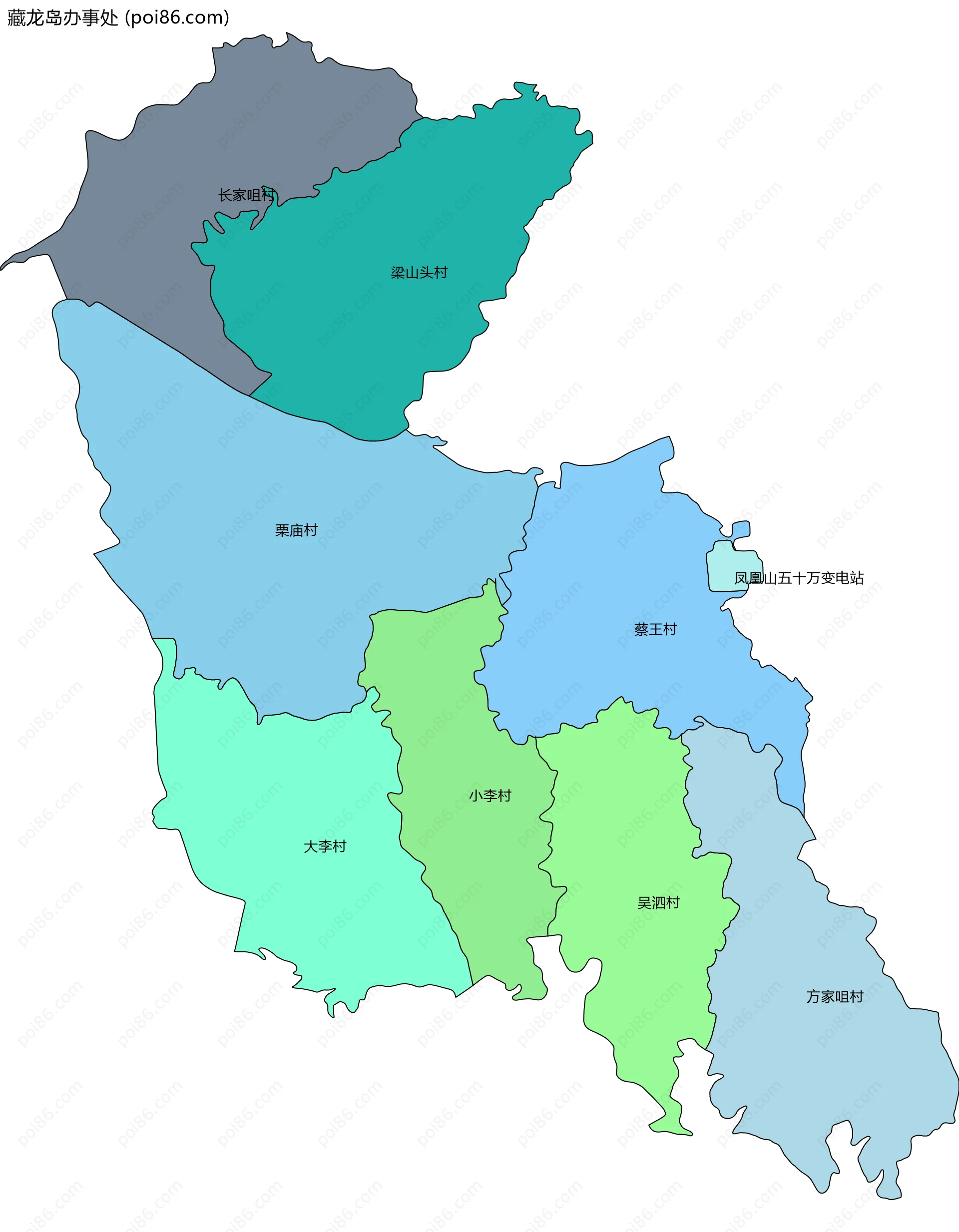 藏龙岛办事处边界地图(五级行政区划)