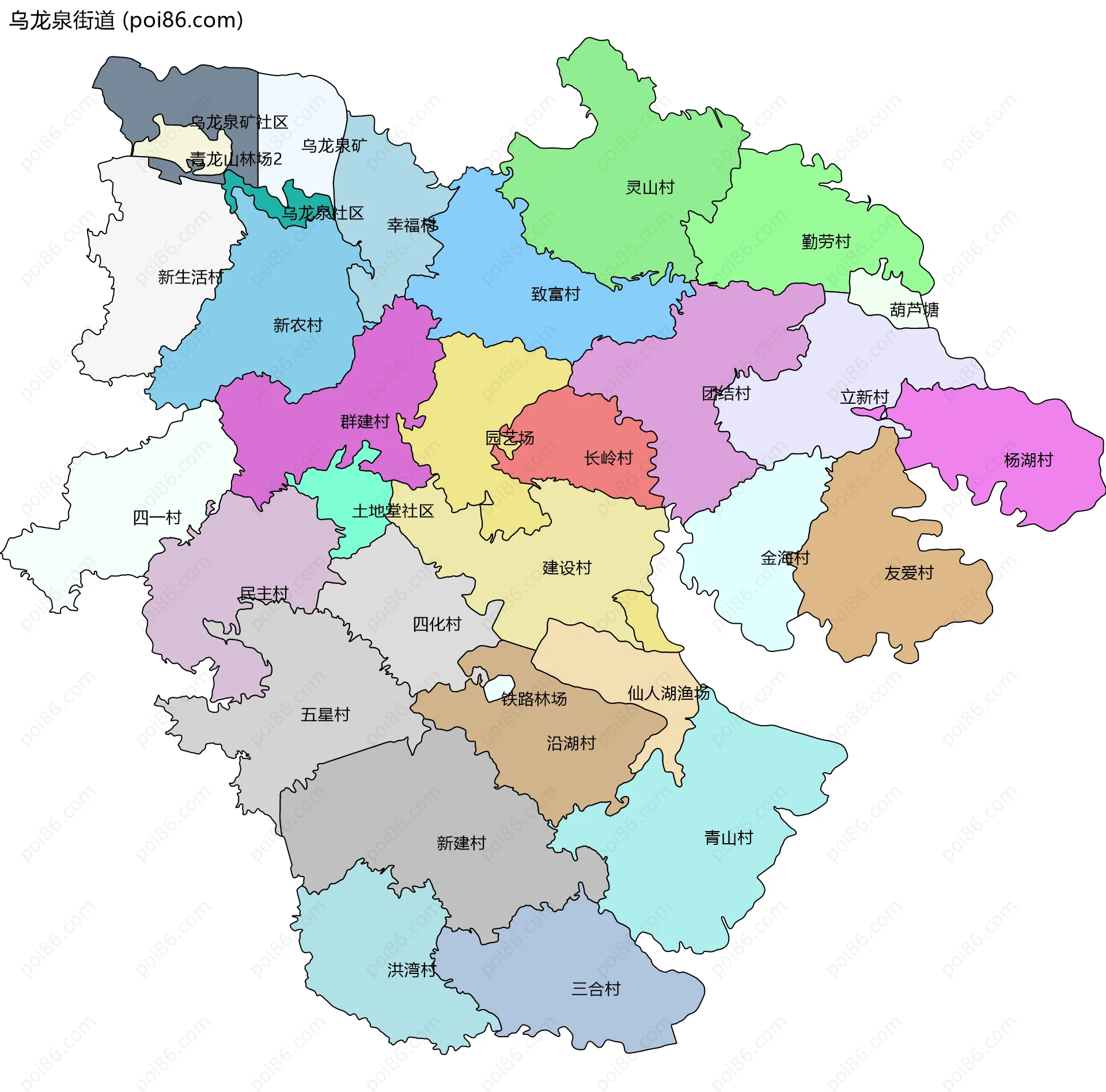 乌龙泉街道边界地图(五级行政区划)