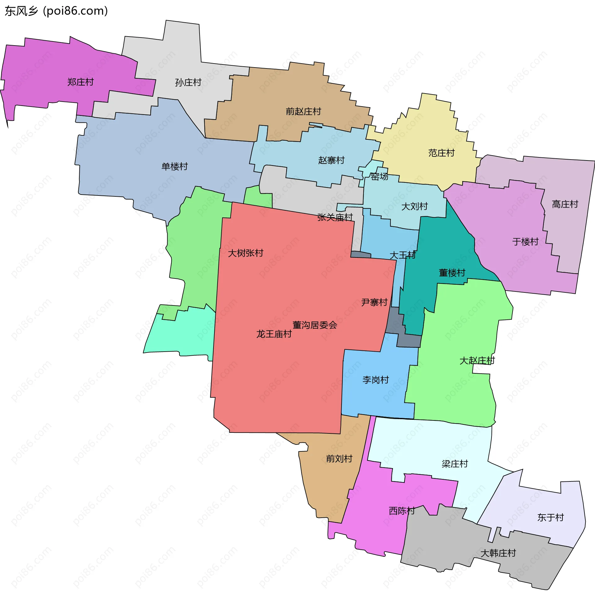 东风乡边界地图(五级行政区划)