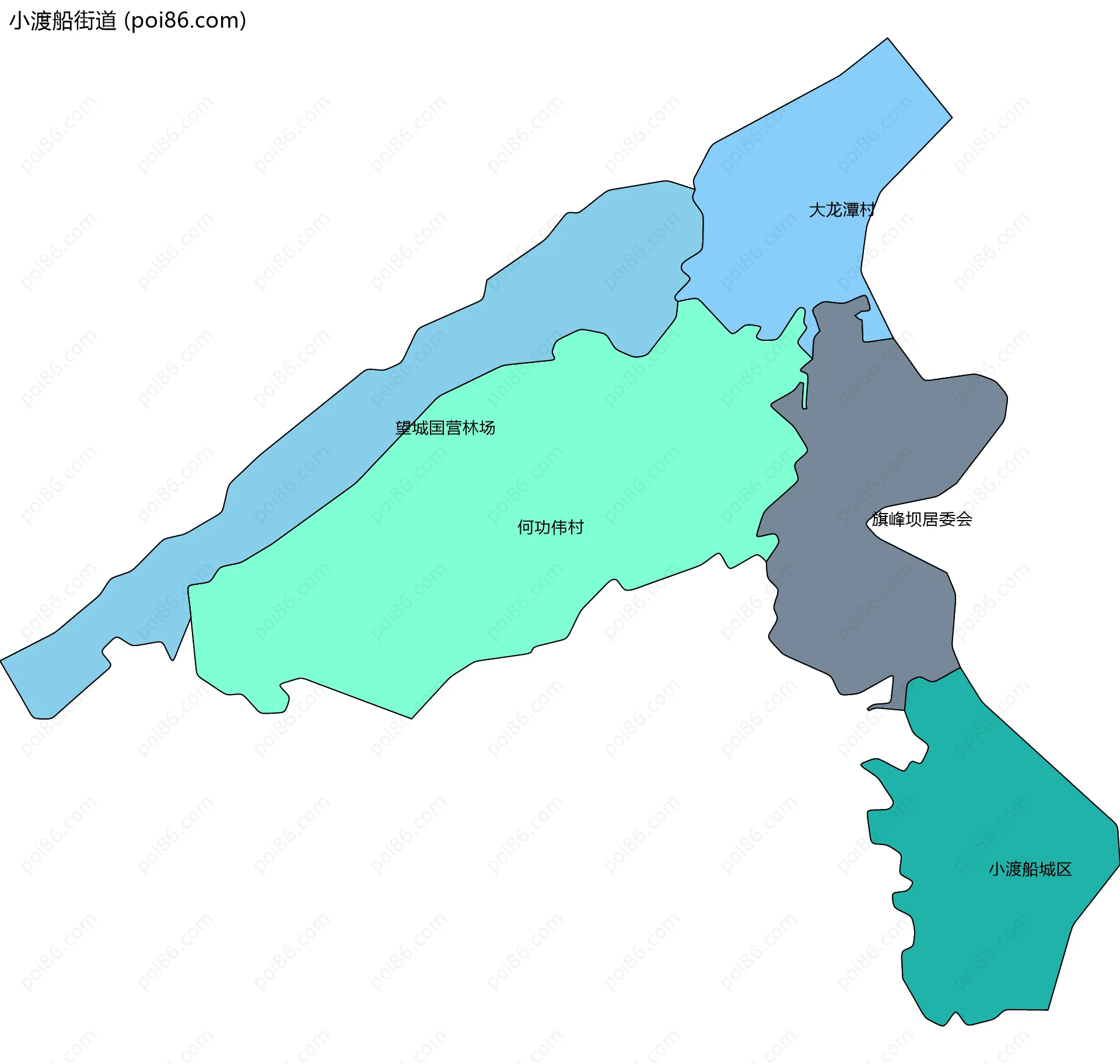 小渡船街道边界地图(五级行政区划)
