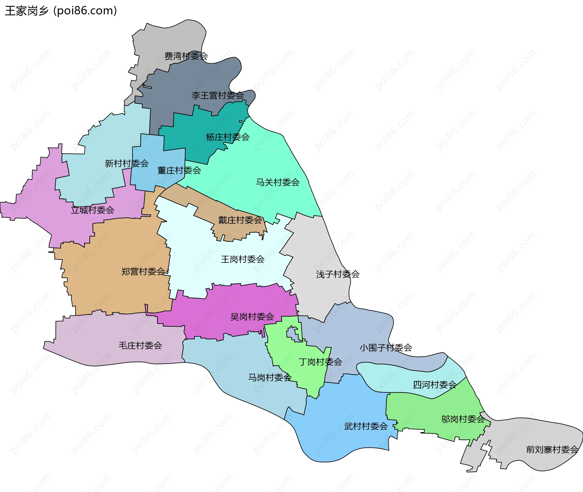 王家岗乡边界地图(五级行政区划)