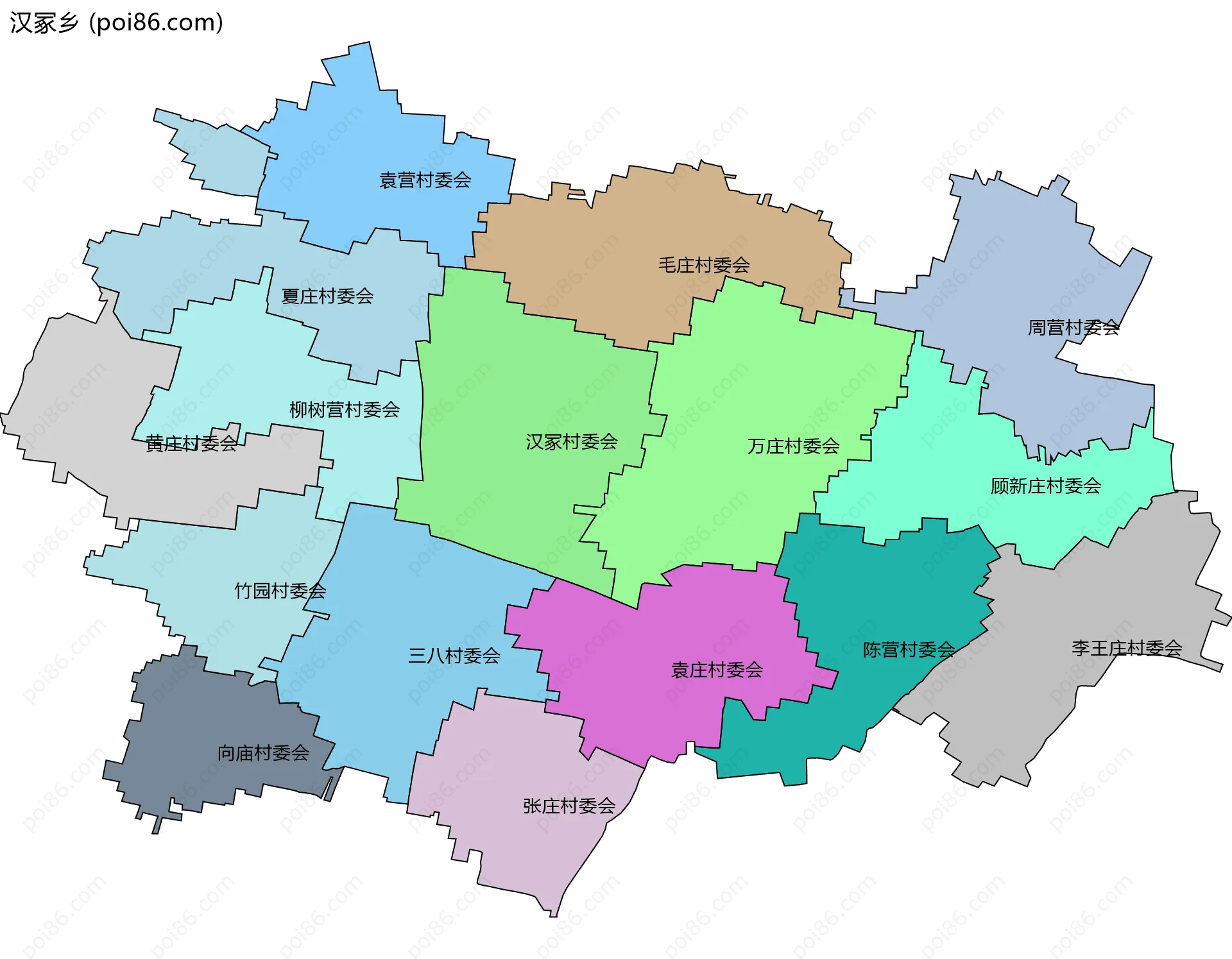 汉冢乡边界地图(五级行政区划)