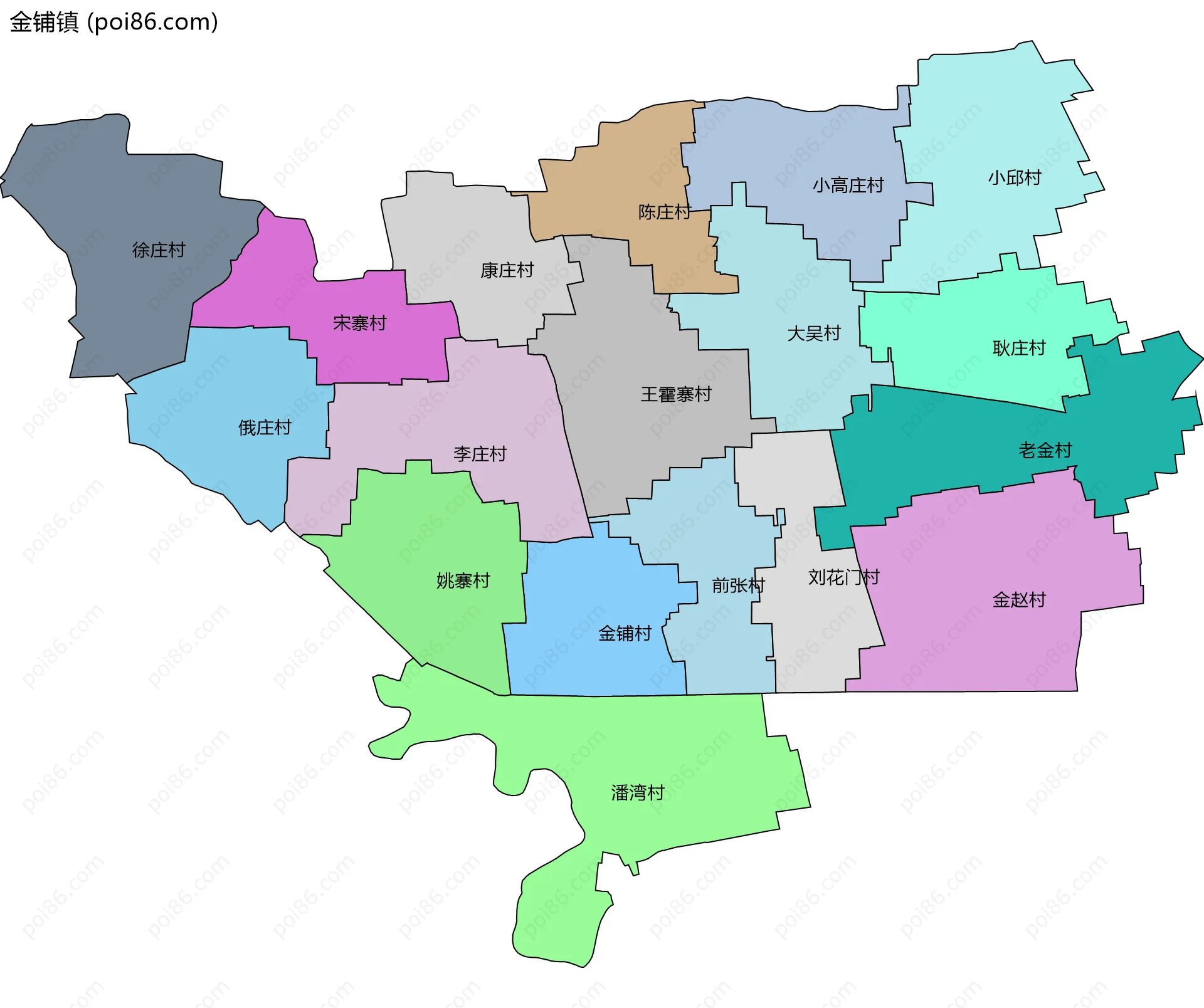 金铺镇边界地图(五级行政区划)