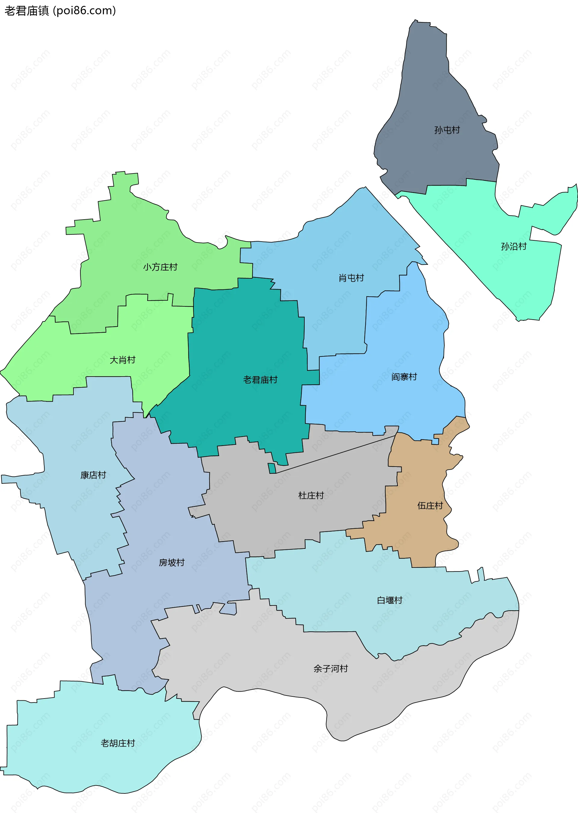 老君庙镇边界地图(五级行政区划)